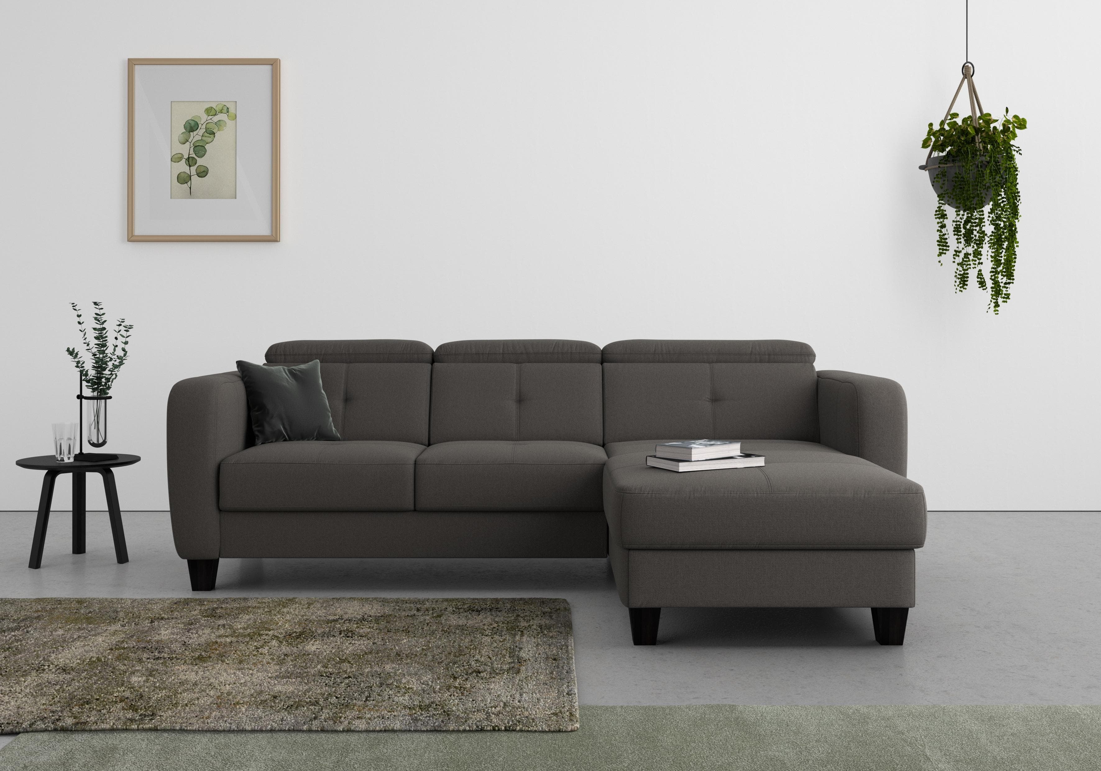 SIT & MORE Ecksofa Belluci L-Form Dunkelgrau mit Recamiere