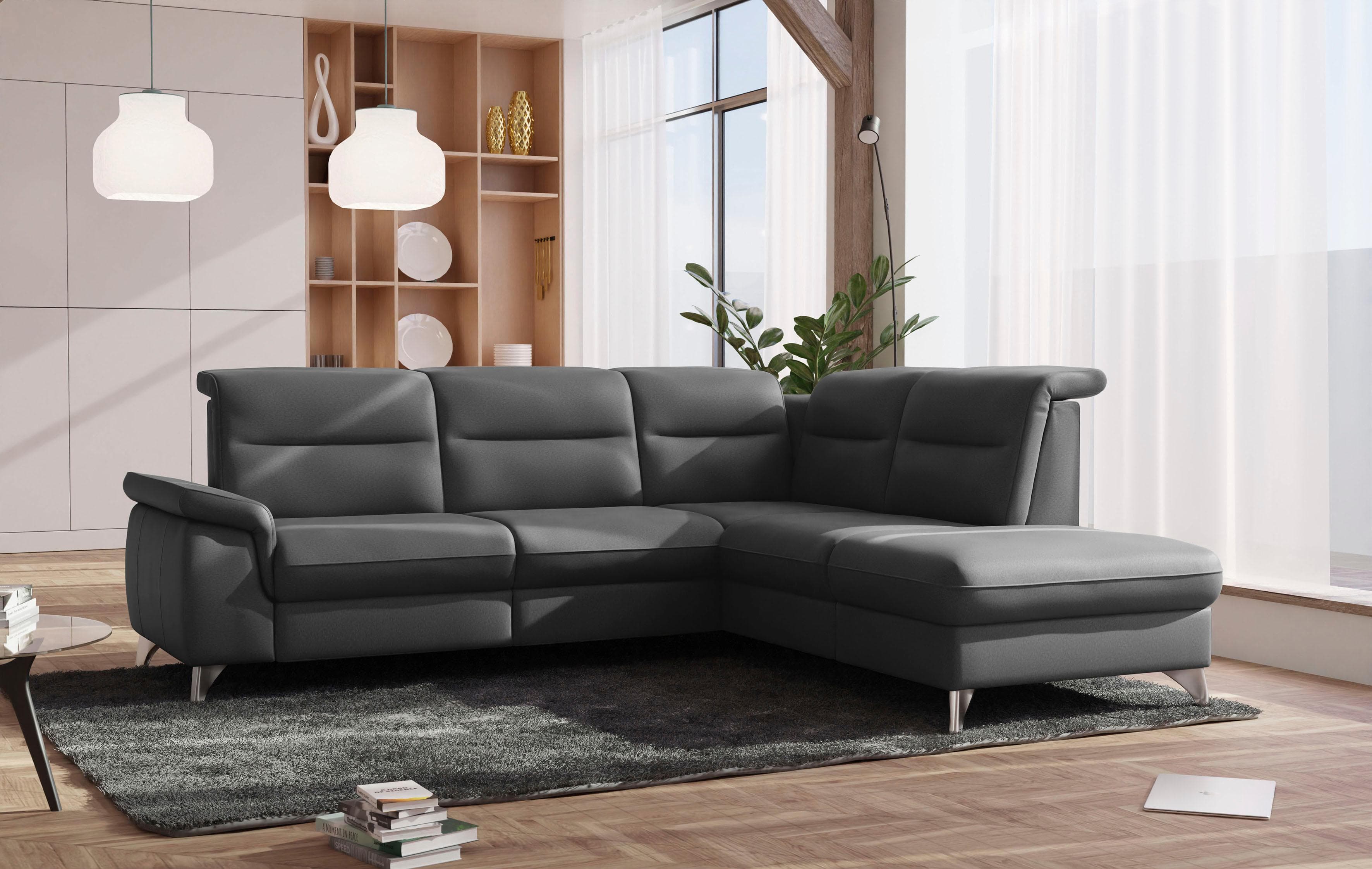 Ecksofa in L-Form, grau, PUR-Schaumstoff, Wellenunterfederung