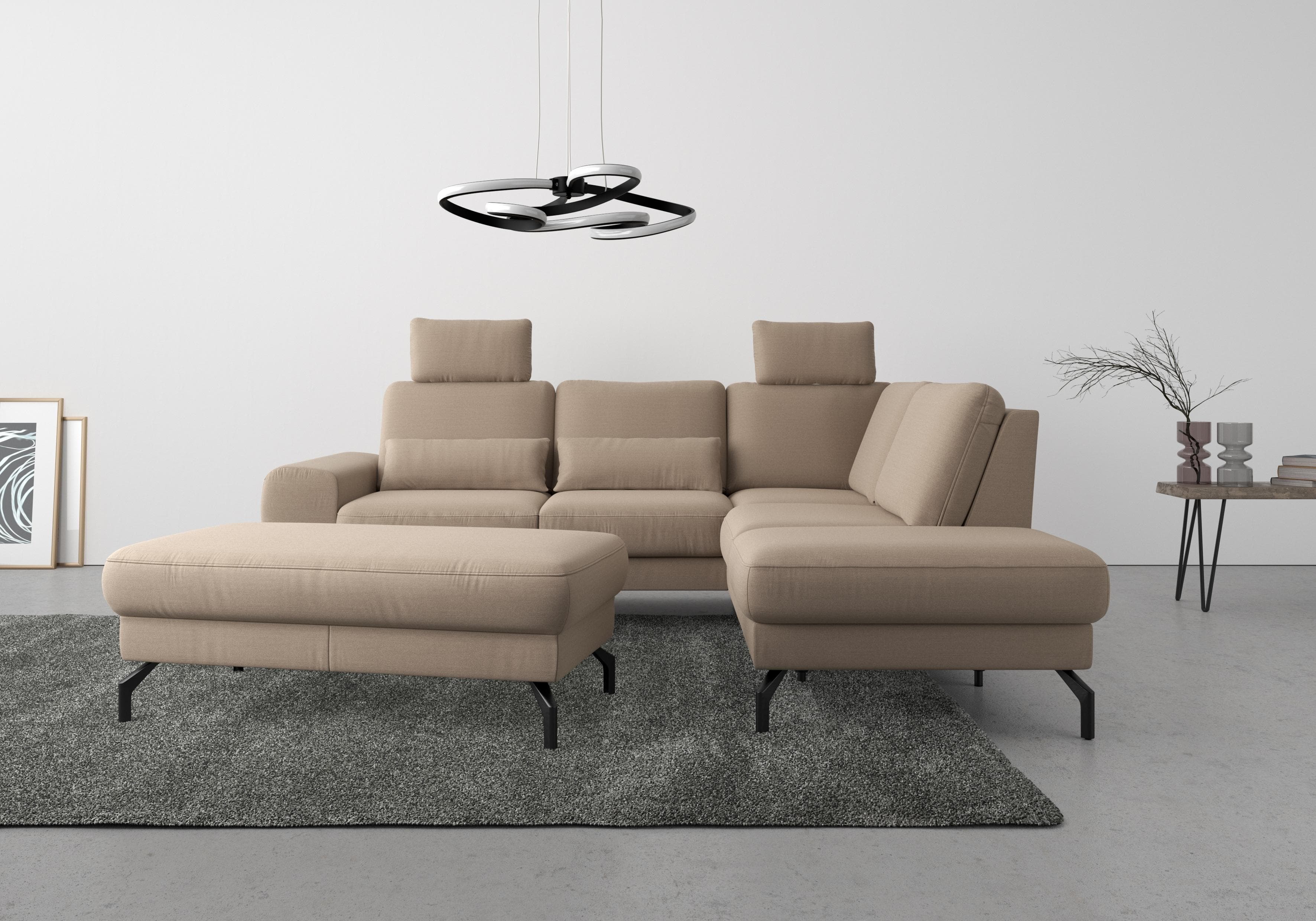 SIT & MORE Ecksofa Cinturo L-Form Taupe mit Federkern und Sitztiefenverstellung