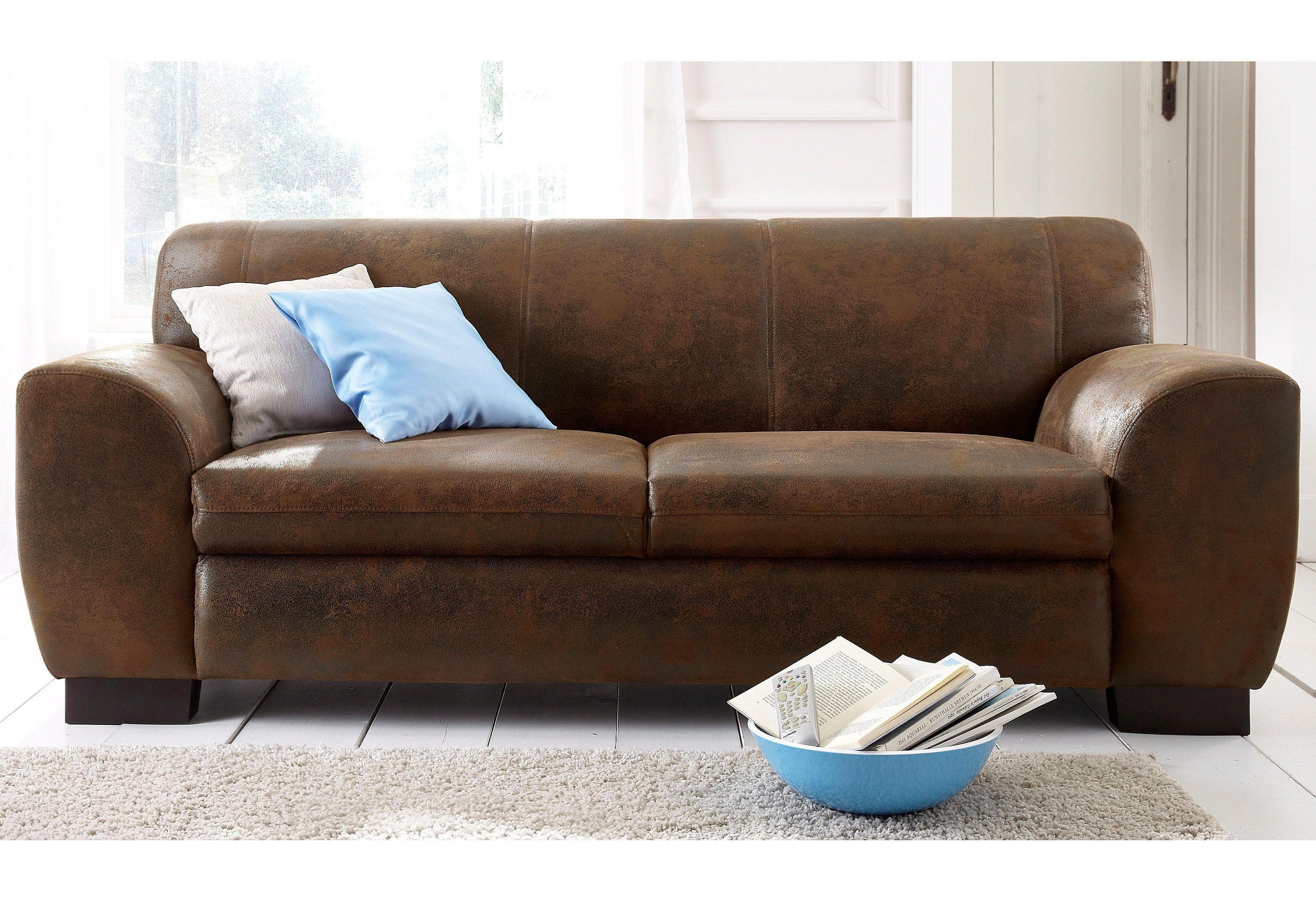 Home Affaire Sofa Nika 3-Sitzer Mocca Microfaser Landhaus-Stil