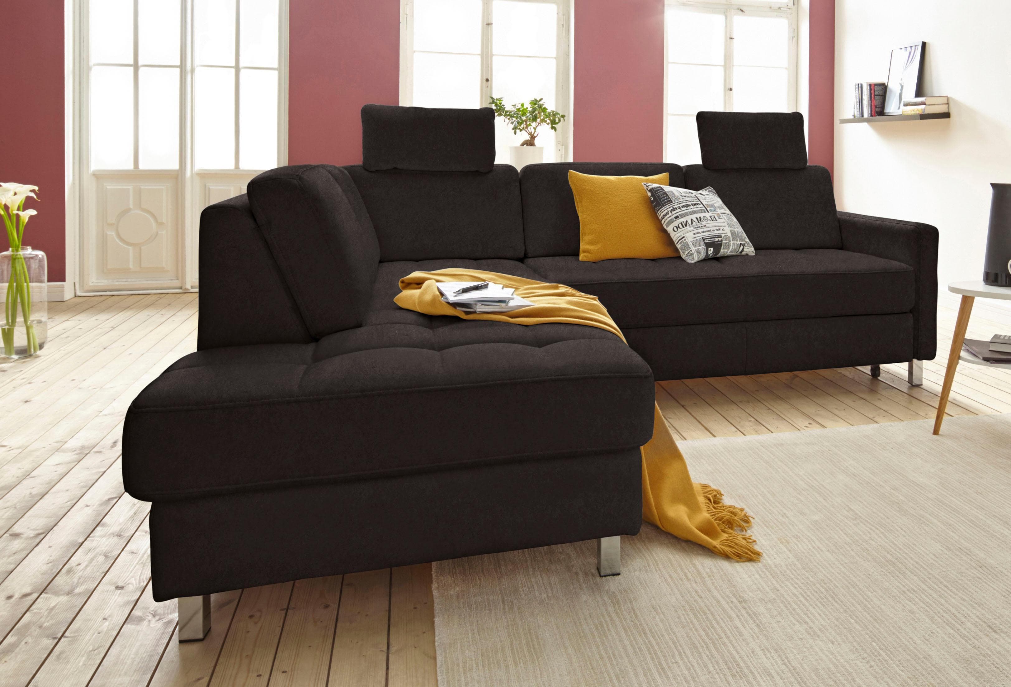 SIT & MORE Ecksofa Pablo L-Form Schwarz Luxus-Microfaser