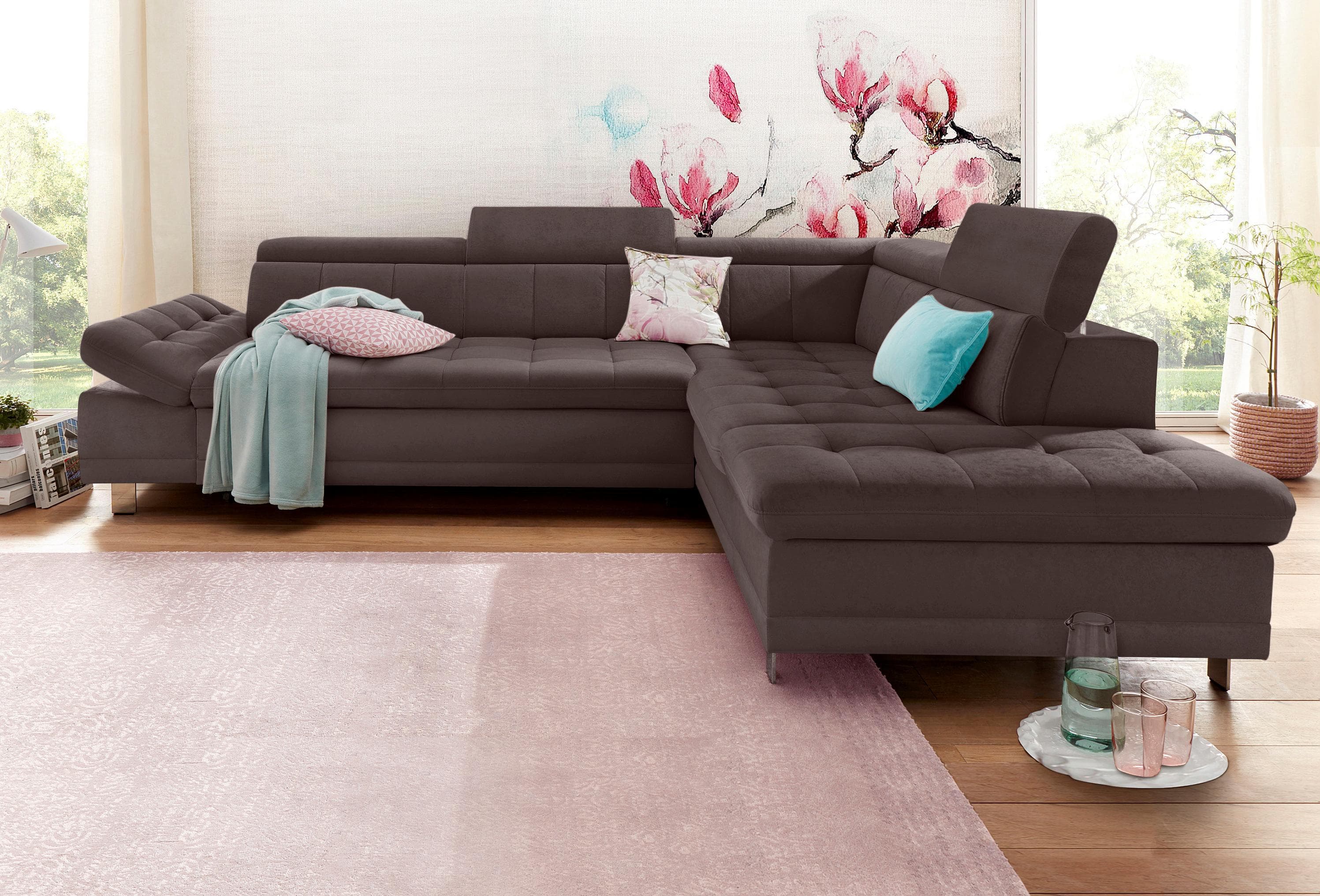 SIT & MORE Ecksofa Limit L-Form Braun Kunstleder Microfaser