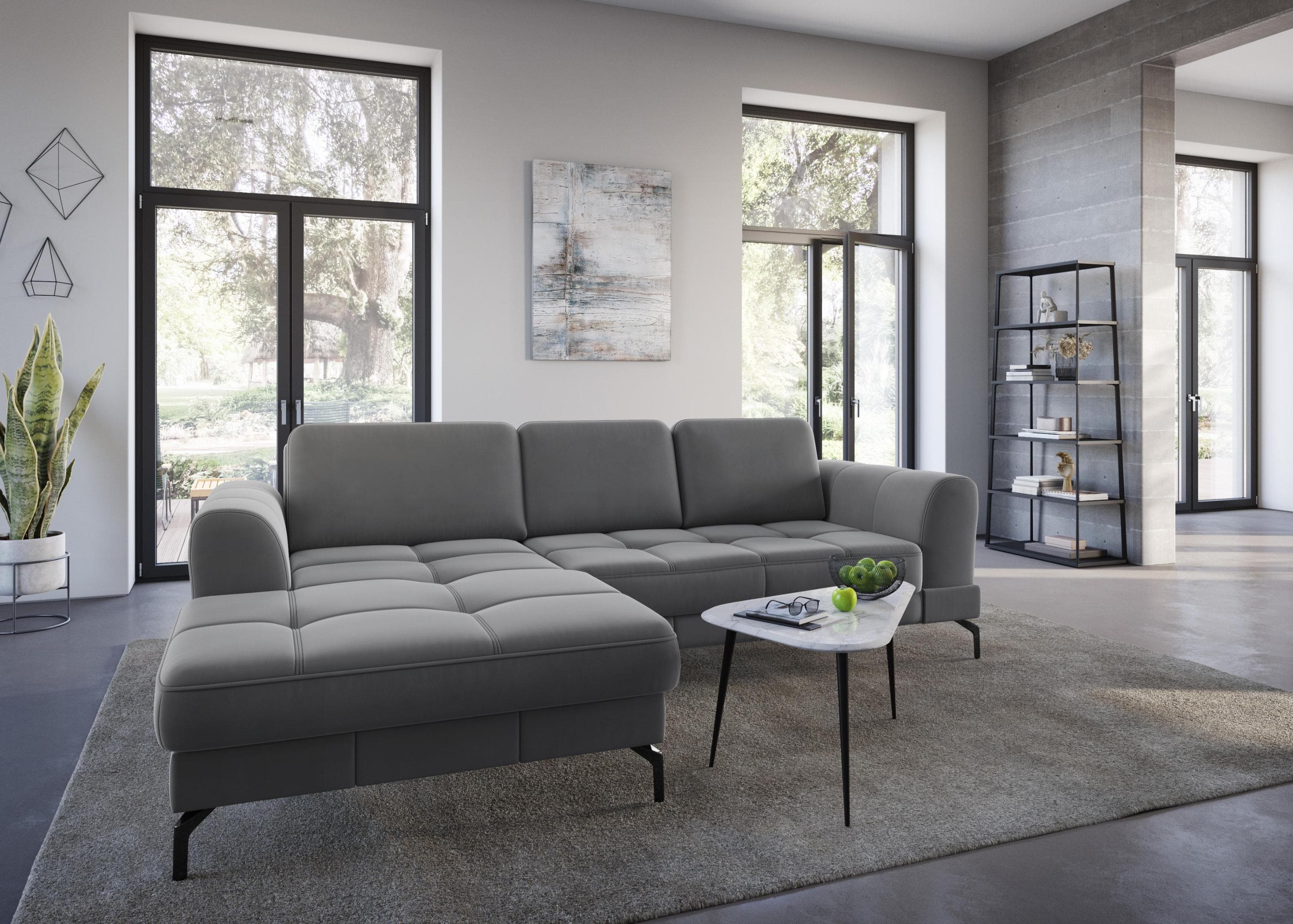 SIT & MORE Ecksofa Bendigo L-Form Hellgrau mit Recamiere