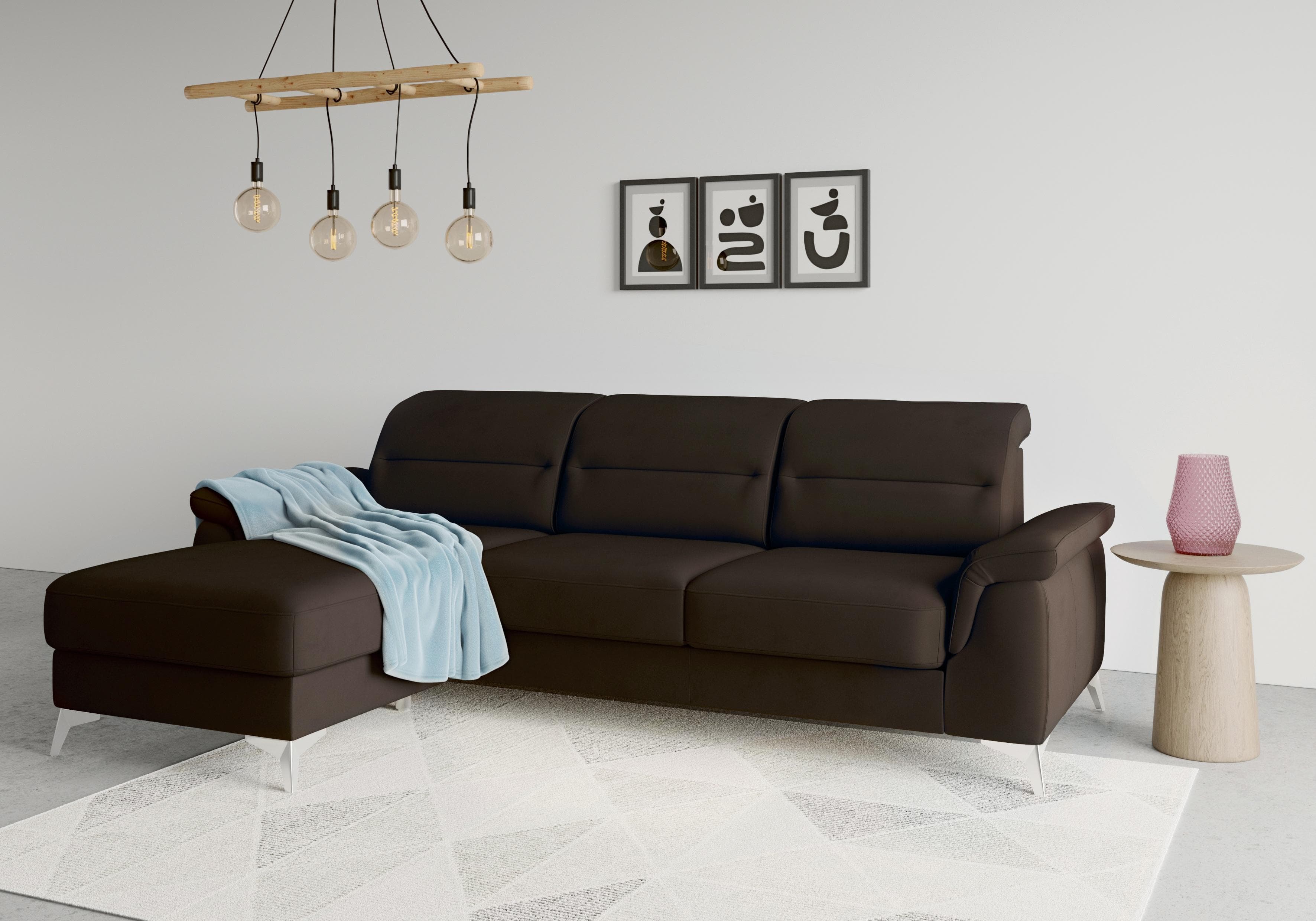 Ecksofa Sinatra L-Form Dunkelbraun mit Recamiere