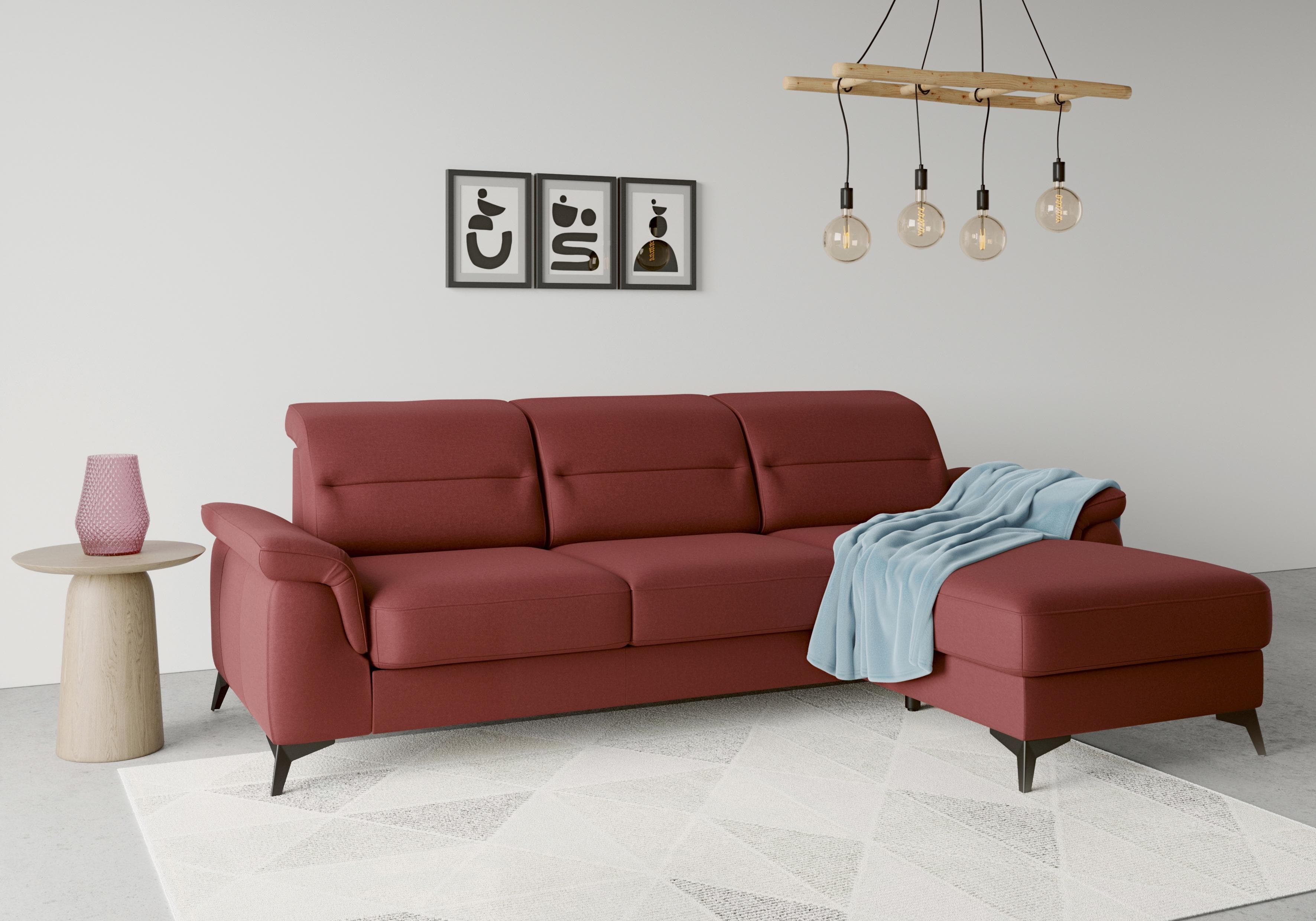 Ecksofa SIT & MORE Sinatra L-Form bordeauxrot mit Recamiere