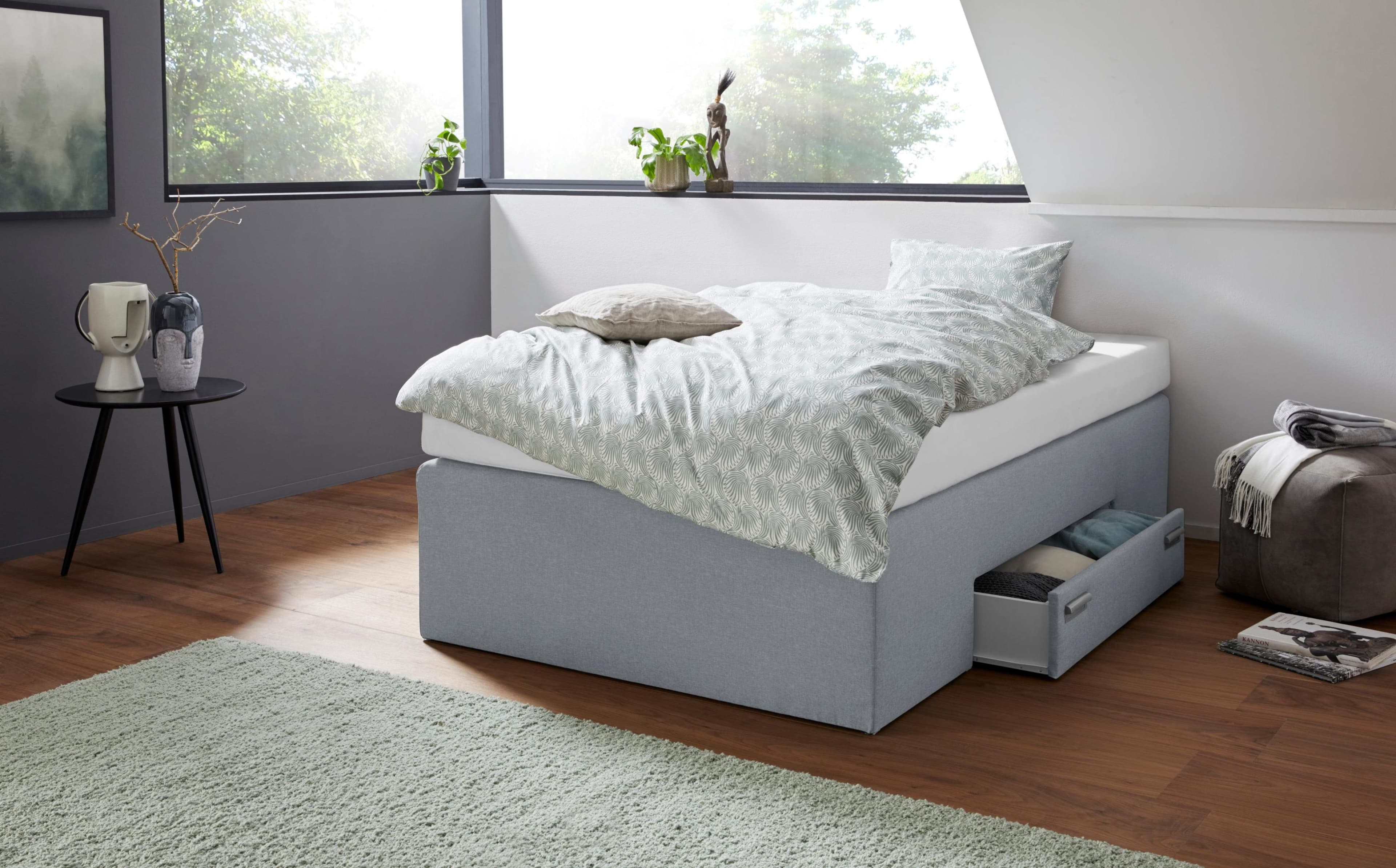 Westfalia Schlafkomfort Boxspringbett Grau mit Schublade