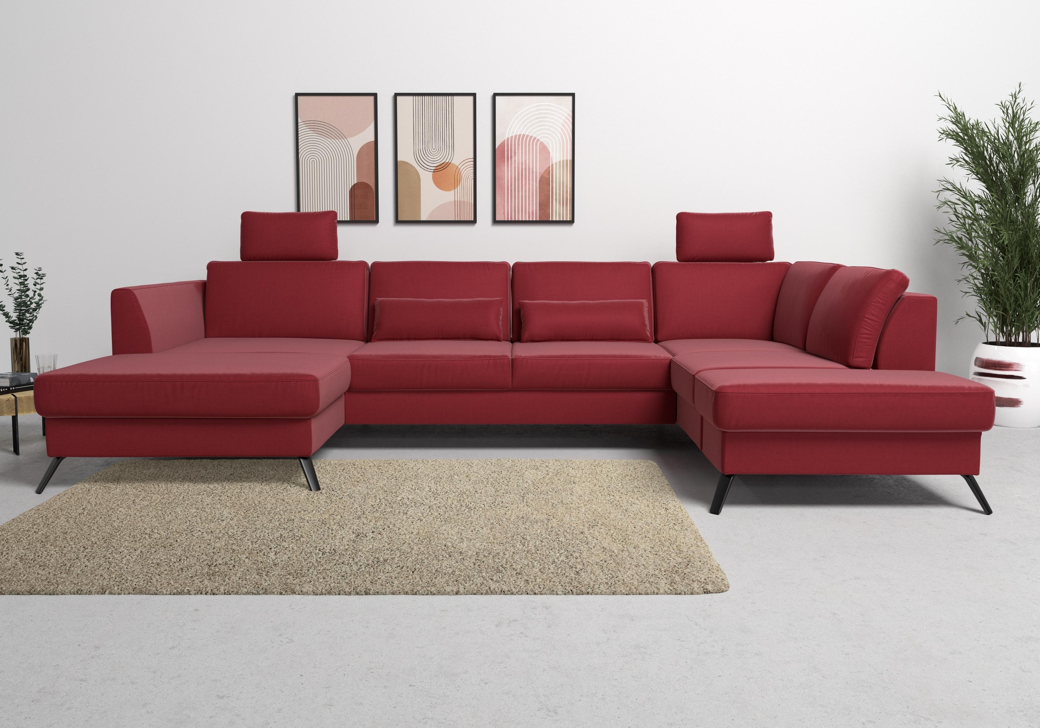 SIT & MORE Wohnlandschaft Olsen U-Form Rot mit Bettfunktion