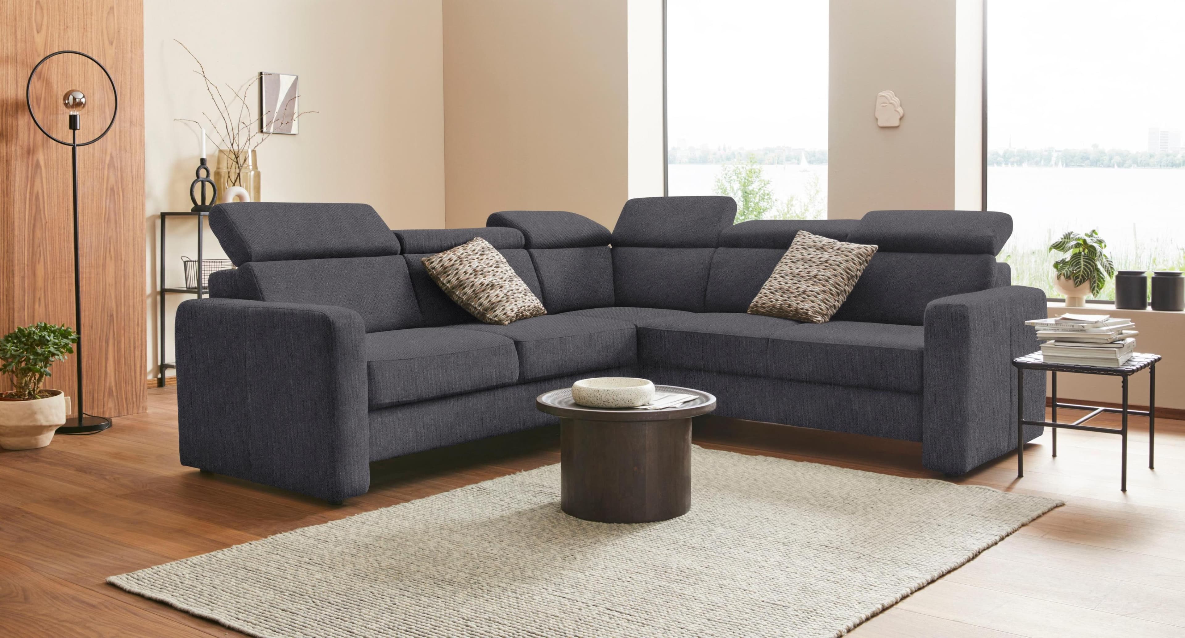 SIT & MORE Ecksofa Bologna L-Form Anthrazit mit Bettfunktion