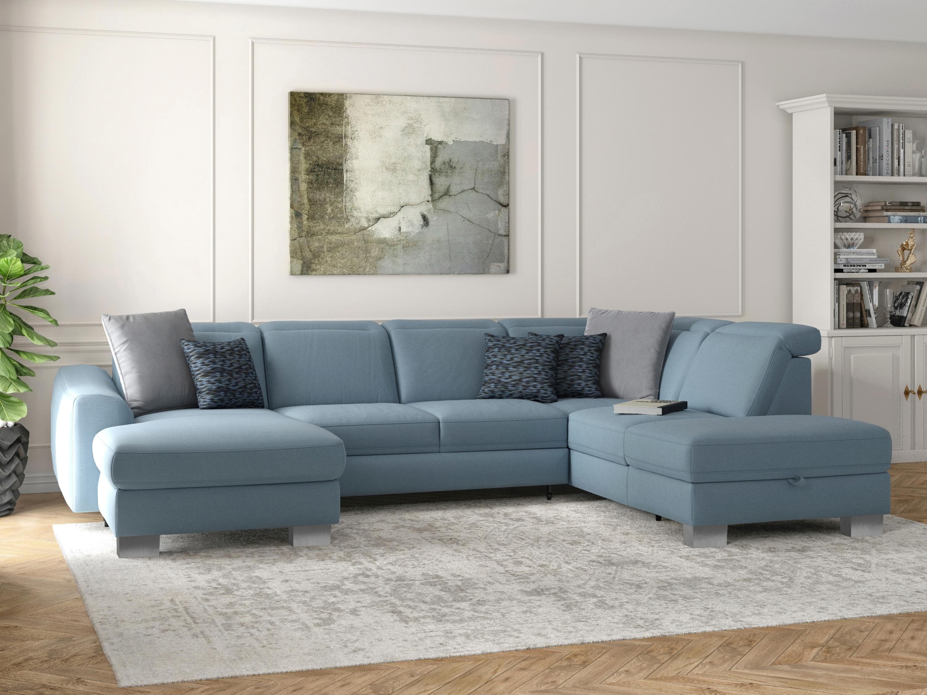 SIT & MORE Dundee U-Form Wohnlandschaft Hellblau mit Bettfunktion