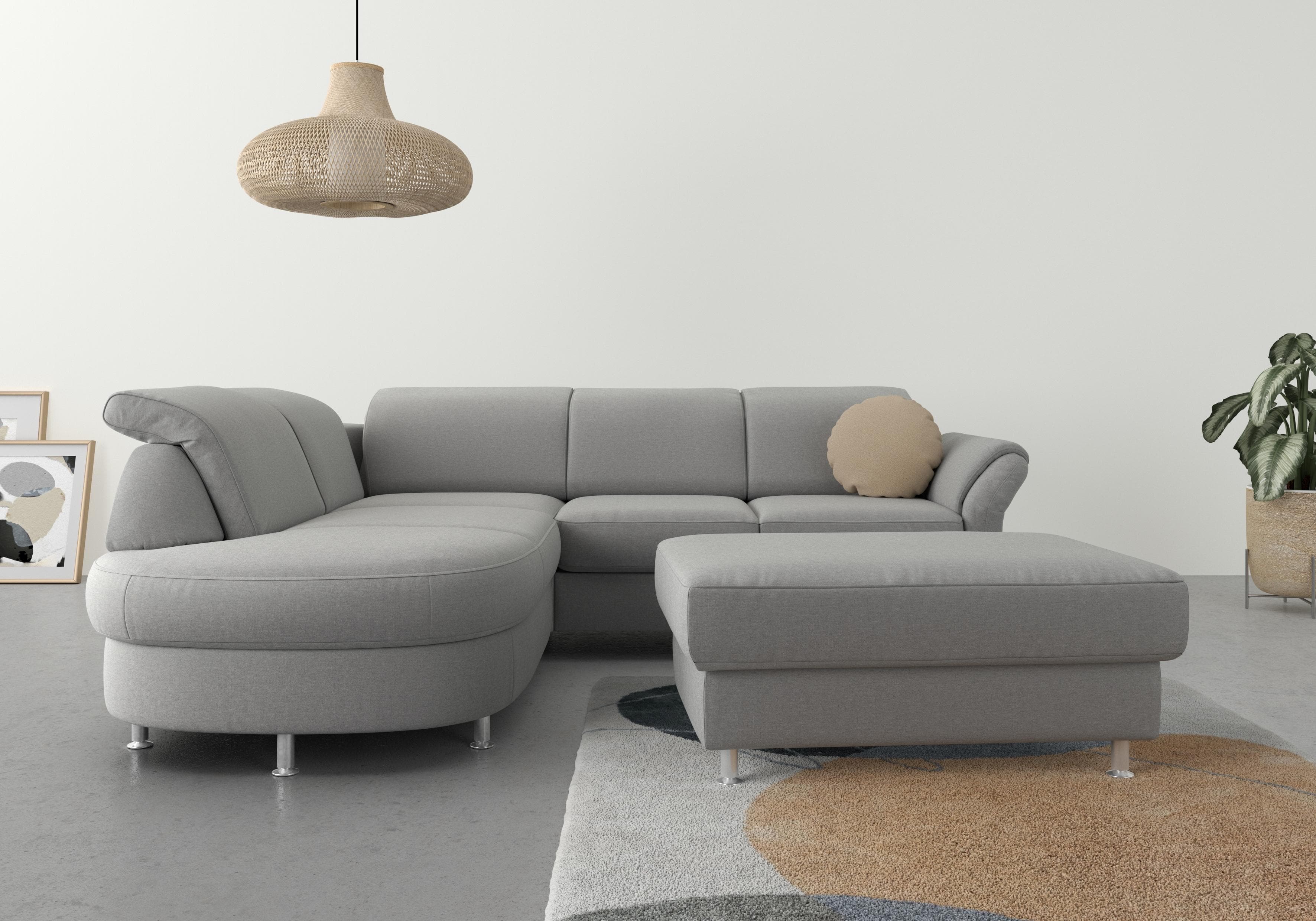 SIT & MORE Ecksofa Apulia L-Form Grau mit Verstellbaren Armteilen