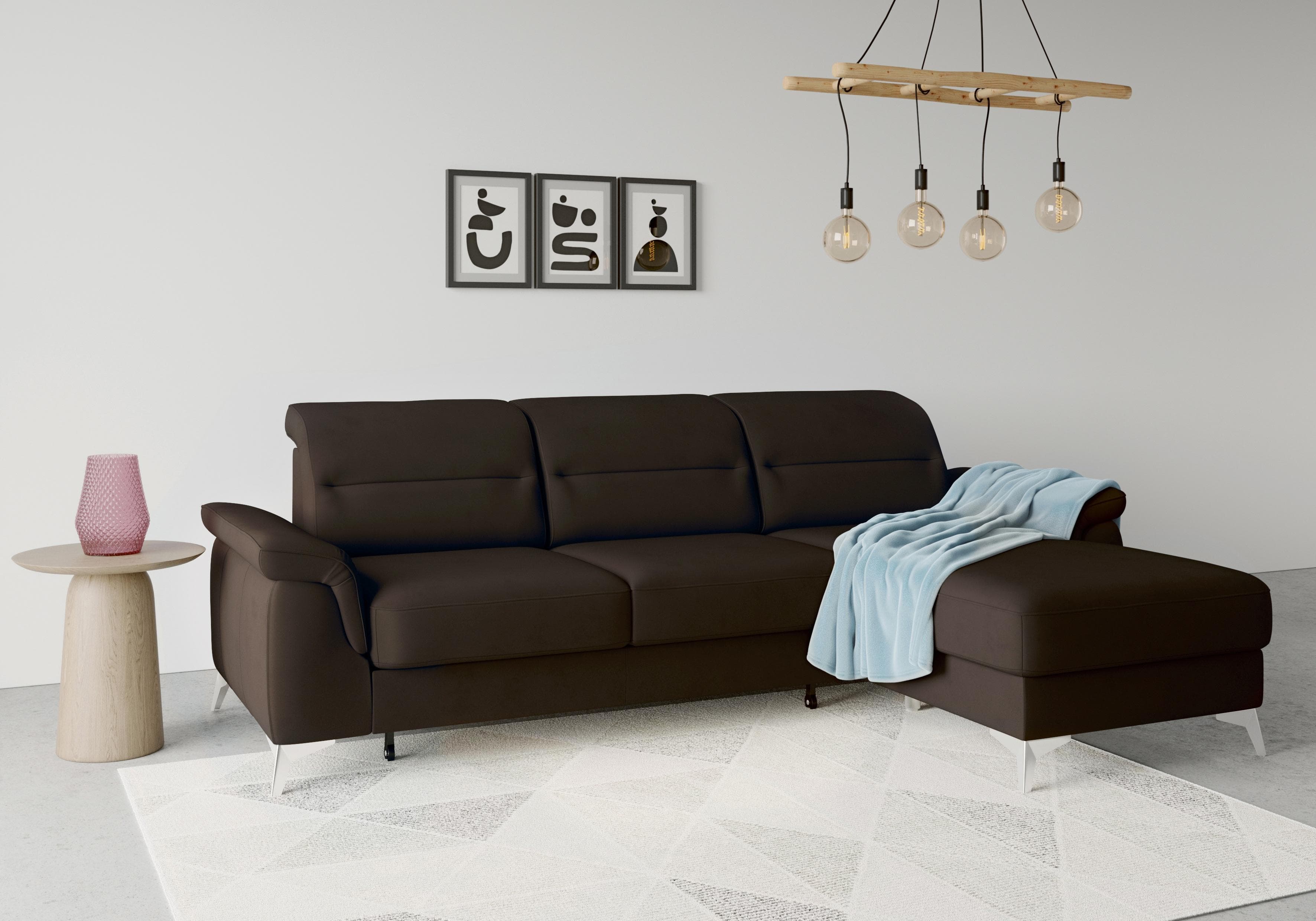 SIT & MORE Ecksofa Sinatra L-Form Dunkelbraun mit Bettfunktion