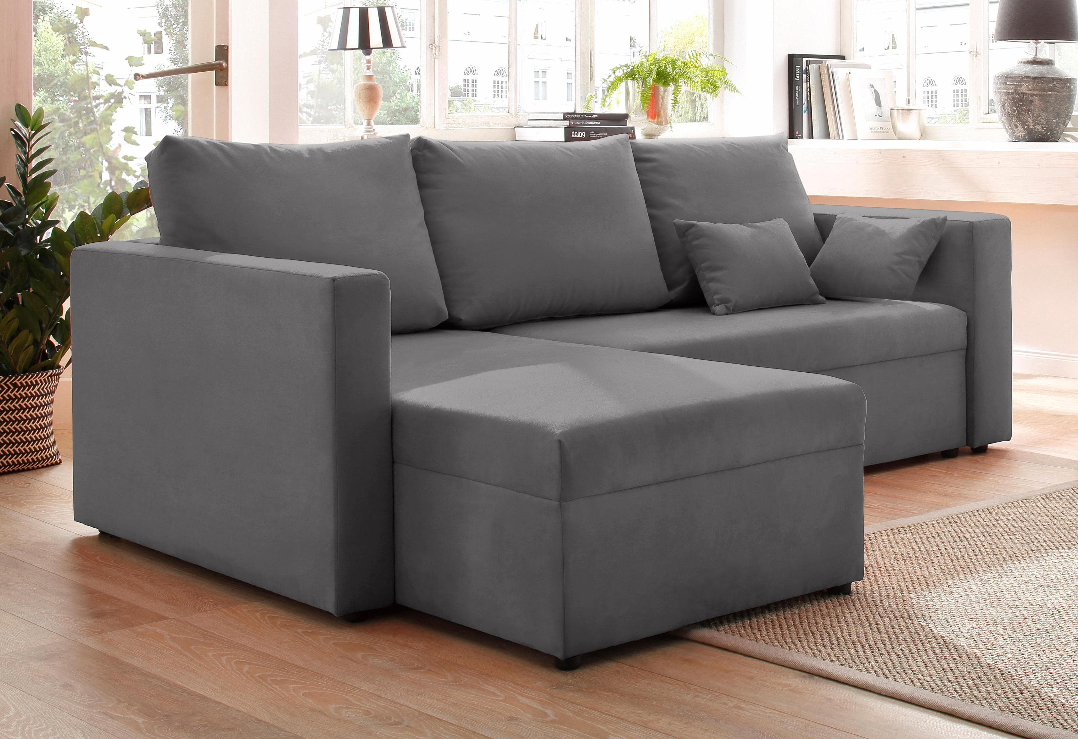 HOME AFFAIRE Ecksofa Pur L-Form Grau mit Bettfunktion
