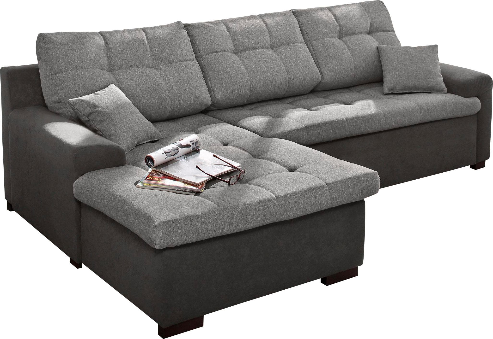 HOME AFFAIRE Ecksofa Föhr L-Form Grau mit Recamiere