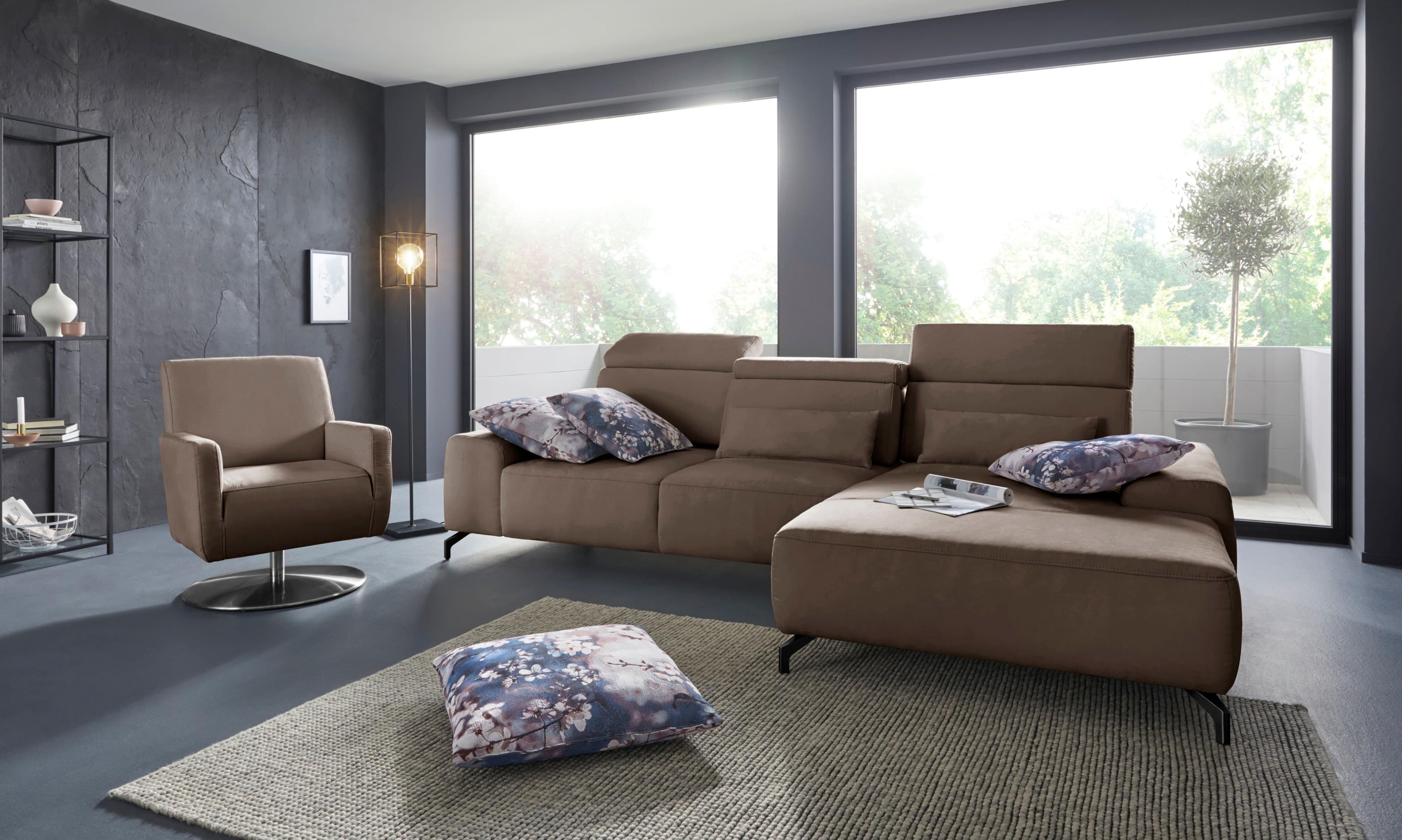 Sit & More Ecksofa Gizeh L-Form Braun Microfaser mit Recamiere