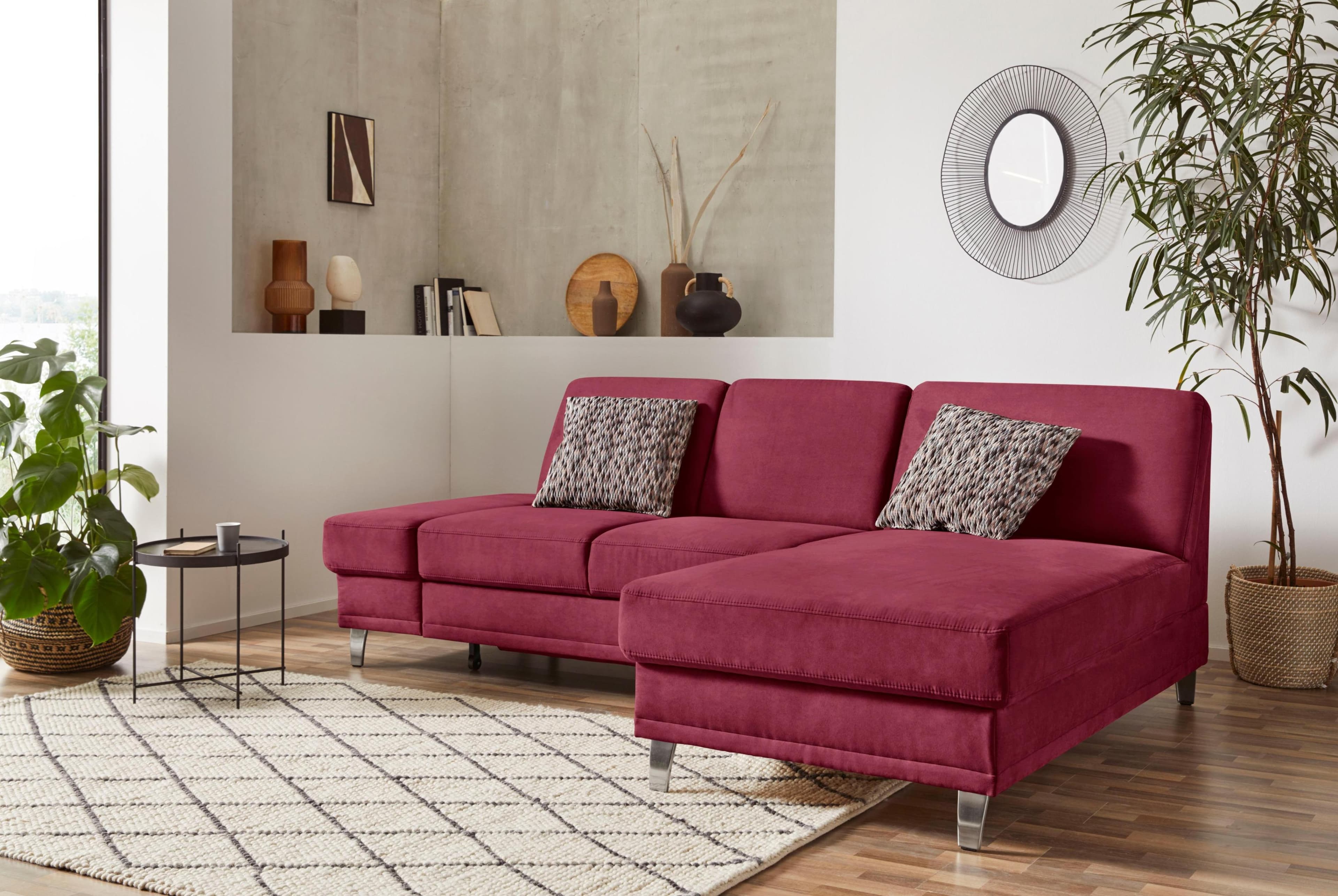 Ecksofa Recamiere in Rot und Bordeaux