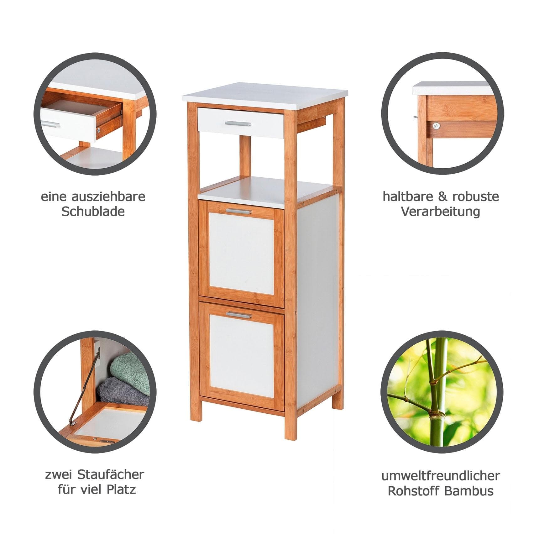 WENKO Finja Ablageregal Weiß/Braun Bambus MDF