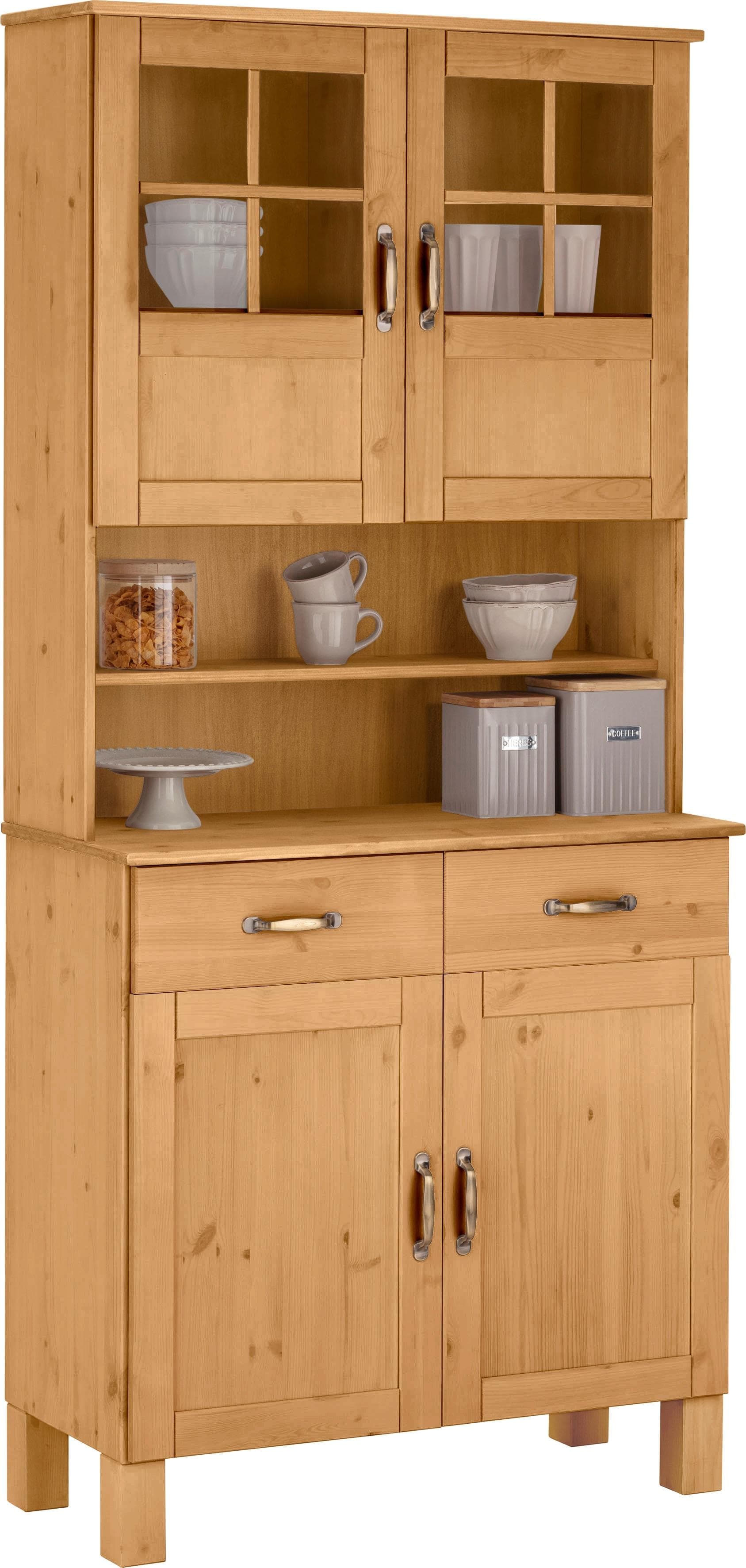 Home affaire Küchenbuffet Alby Beige Natur gebeizt Glastüren