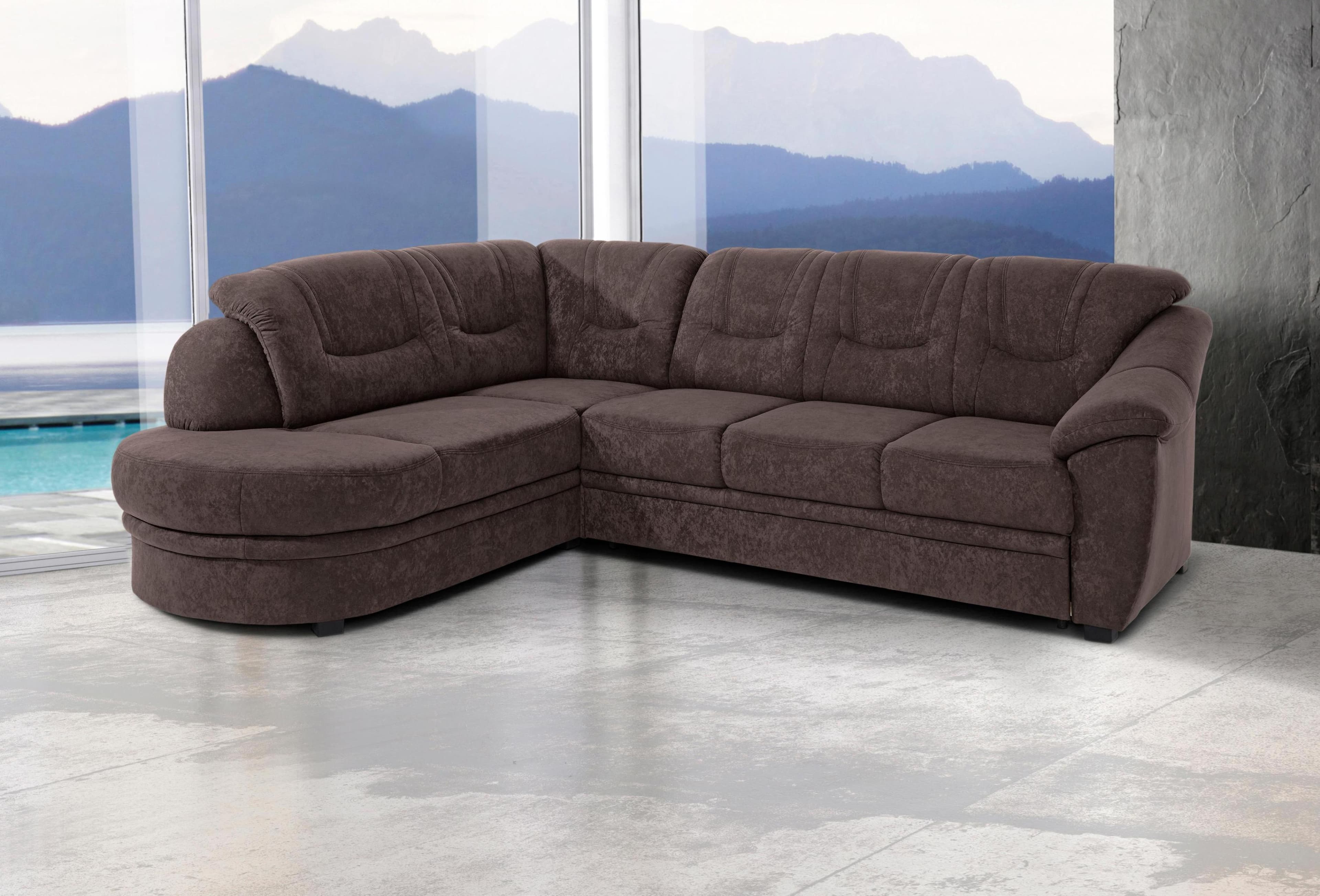 SIT & MORE Ecksofa Savoni L-Form Braun mit Bettfunktion