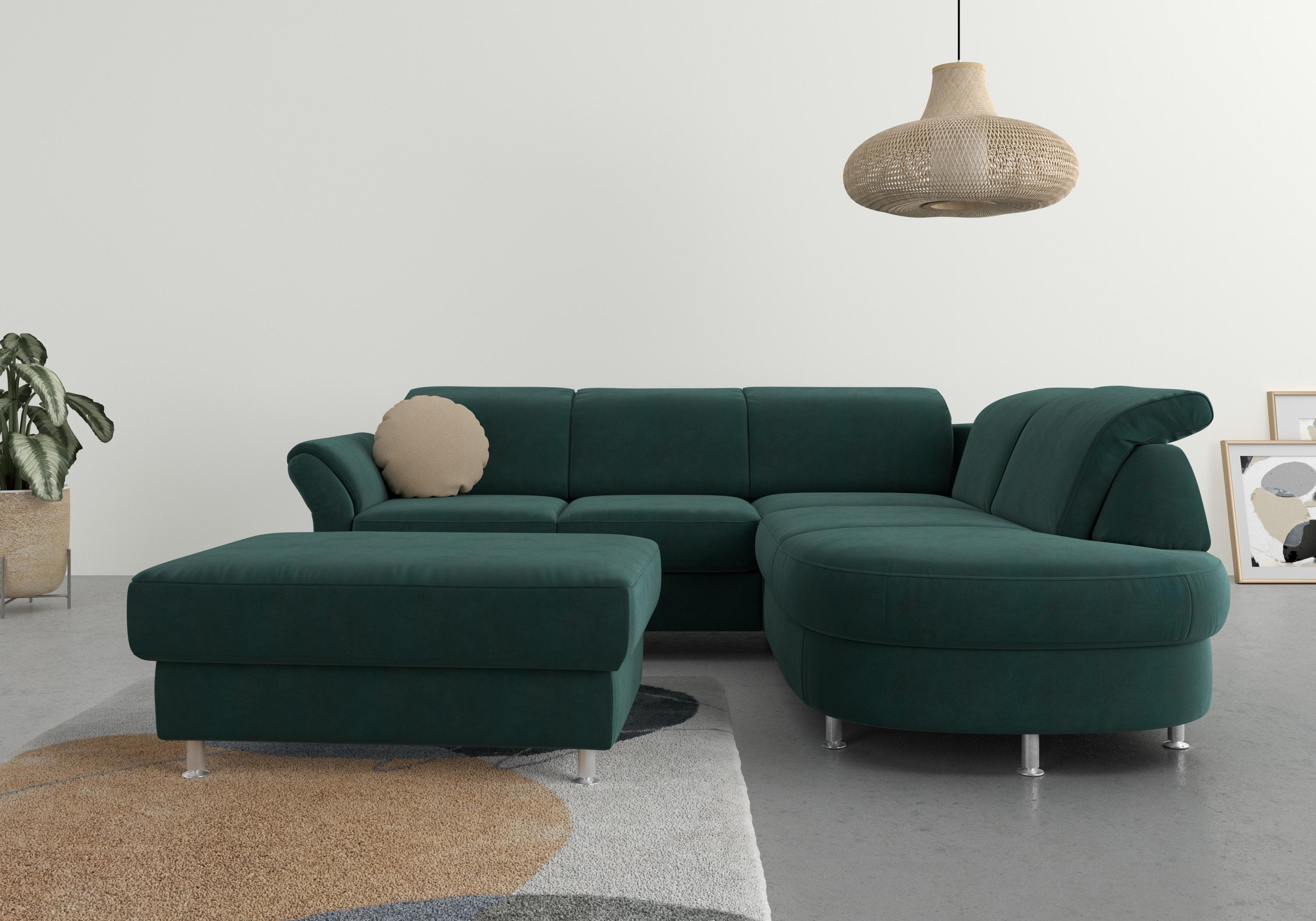 SIT & MORE Ecksofa Apulia L-Form Dunkelgrün Samtoptik