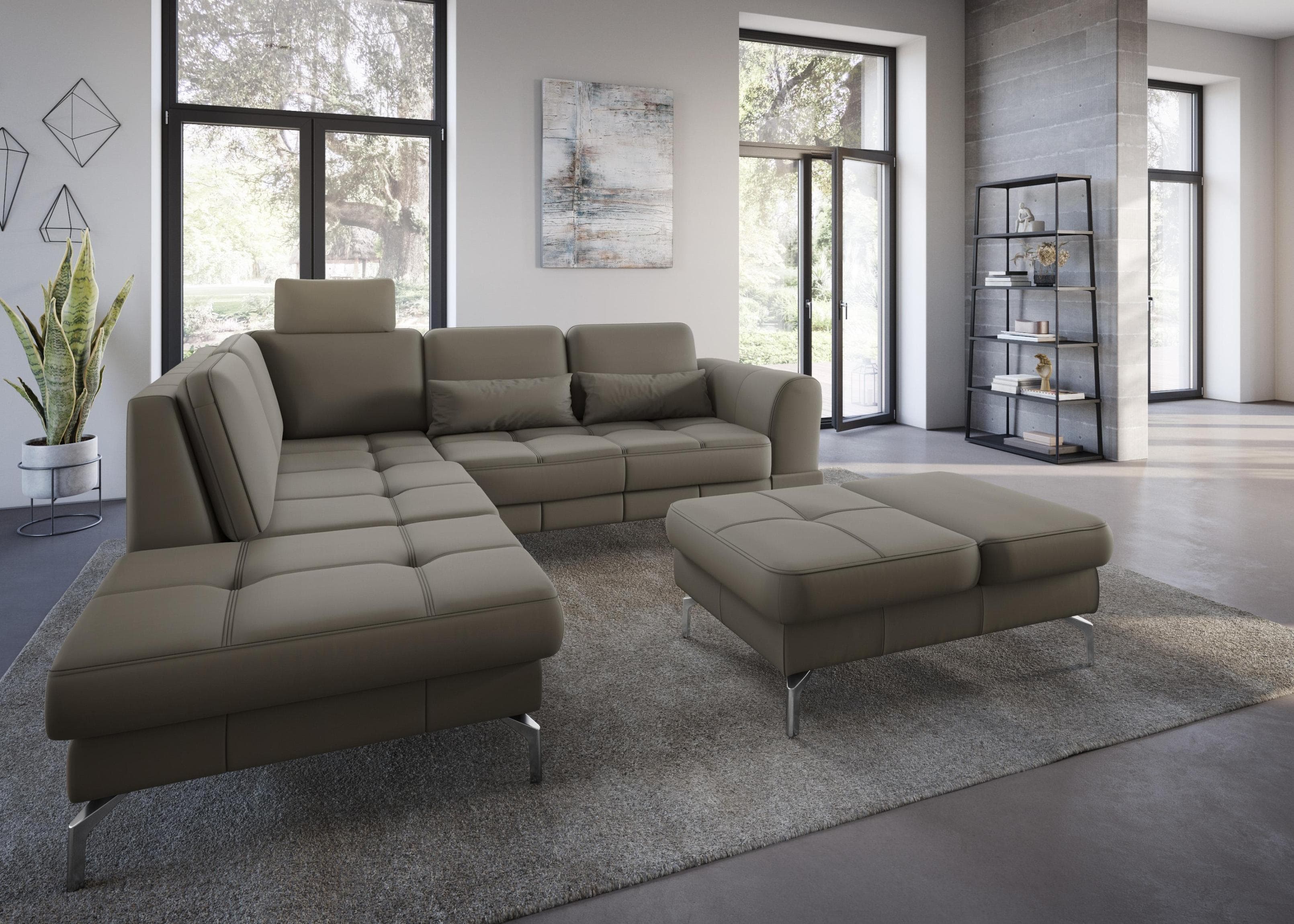 SIT & MORE Ecksofa Bendigo L-Form Braun NaturLEDER mit Sitztiefenverstellung