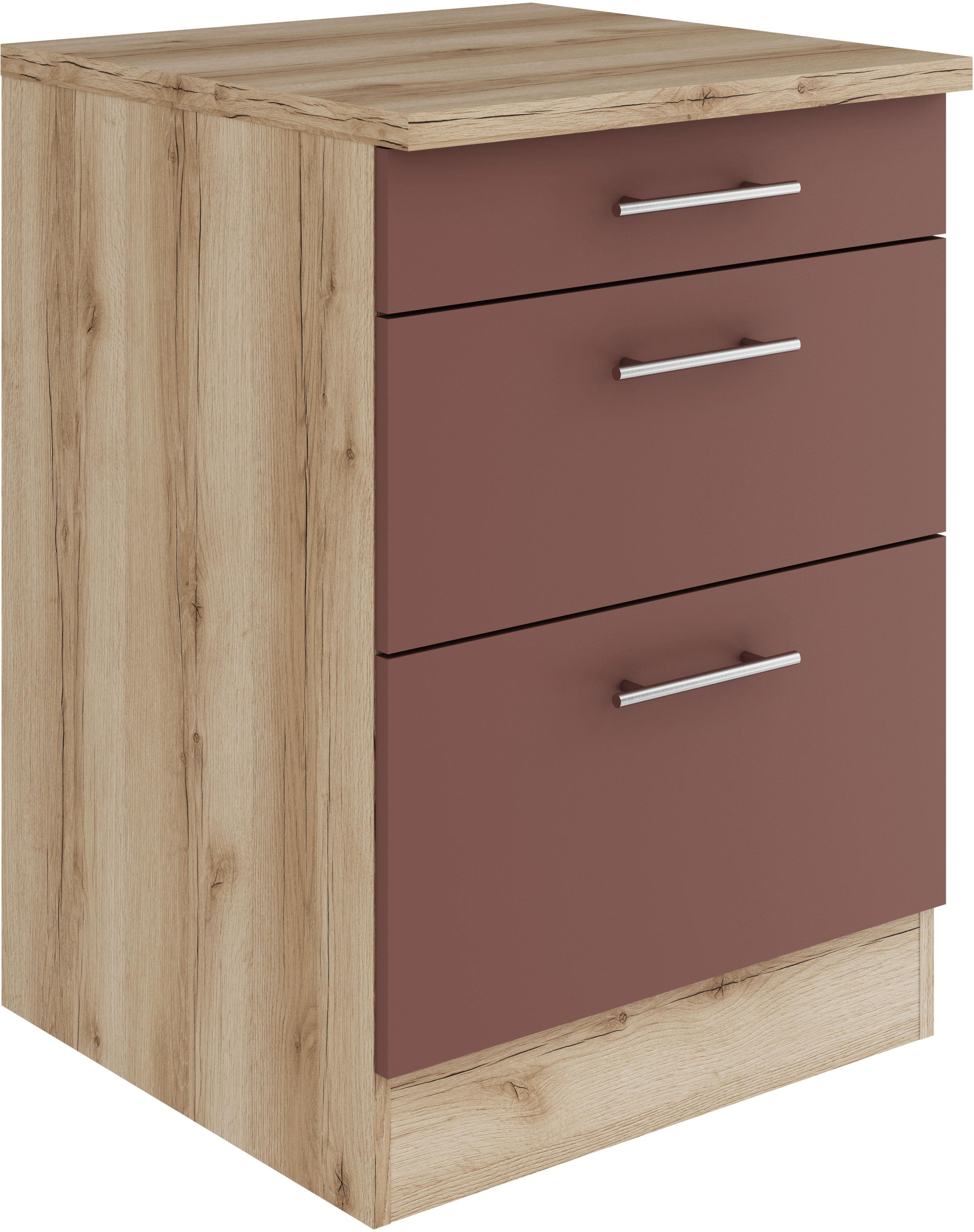 OPTIFIT Bella Unterschrank Rostrot Wildeiche 60cm 3 Schubladen
