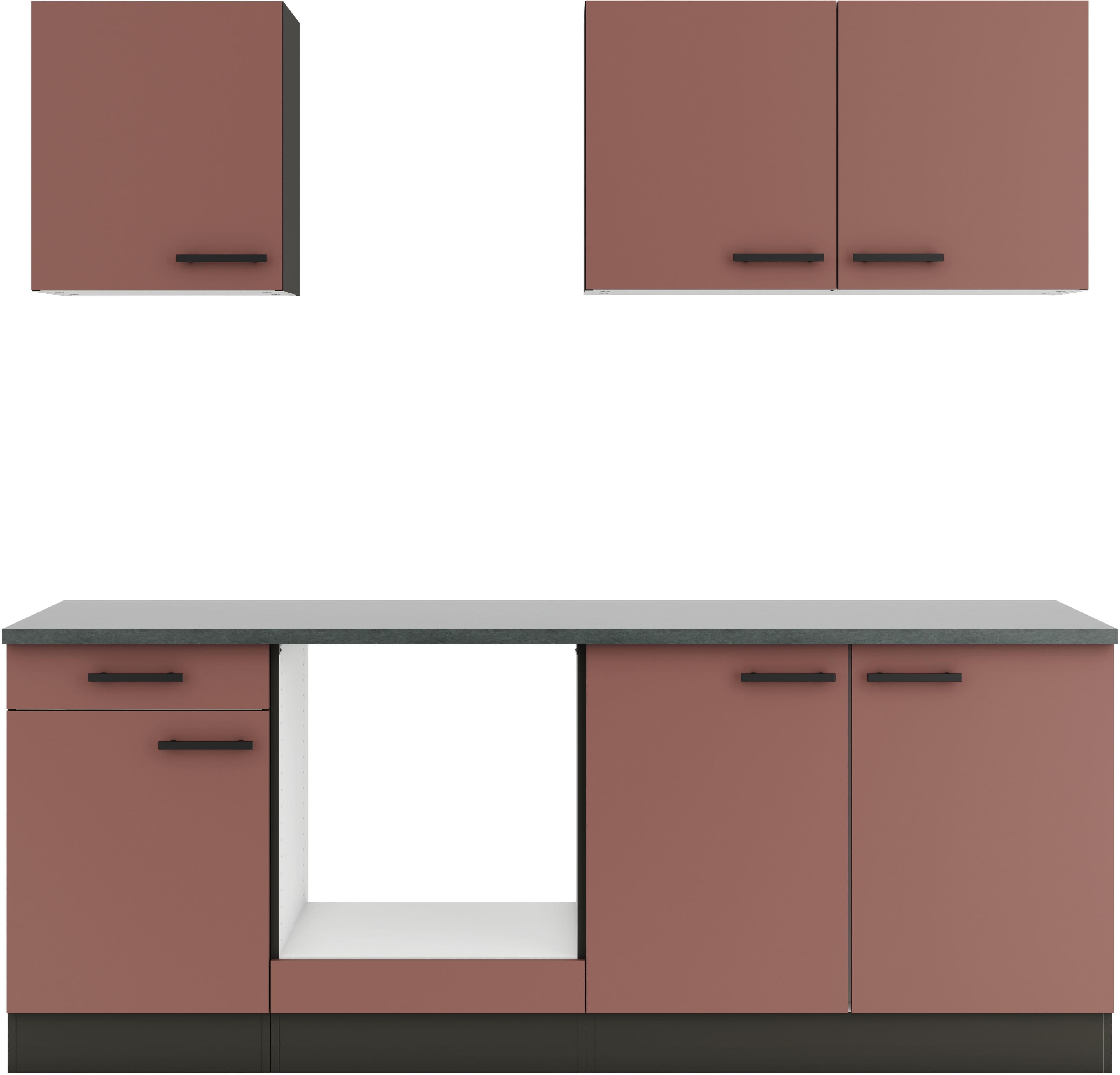 OPTIFIT Palma Küchenzeile Rot Anthrazit 210 cm mit Spüle