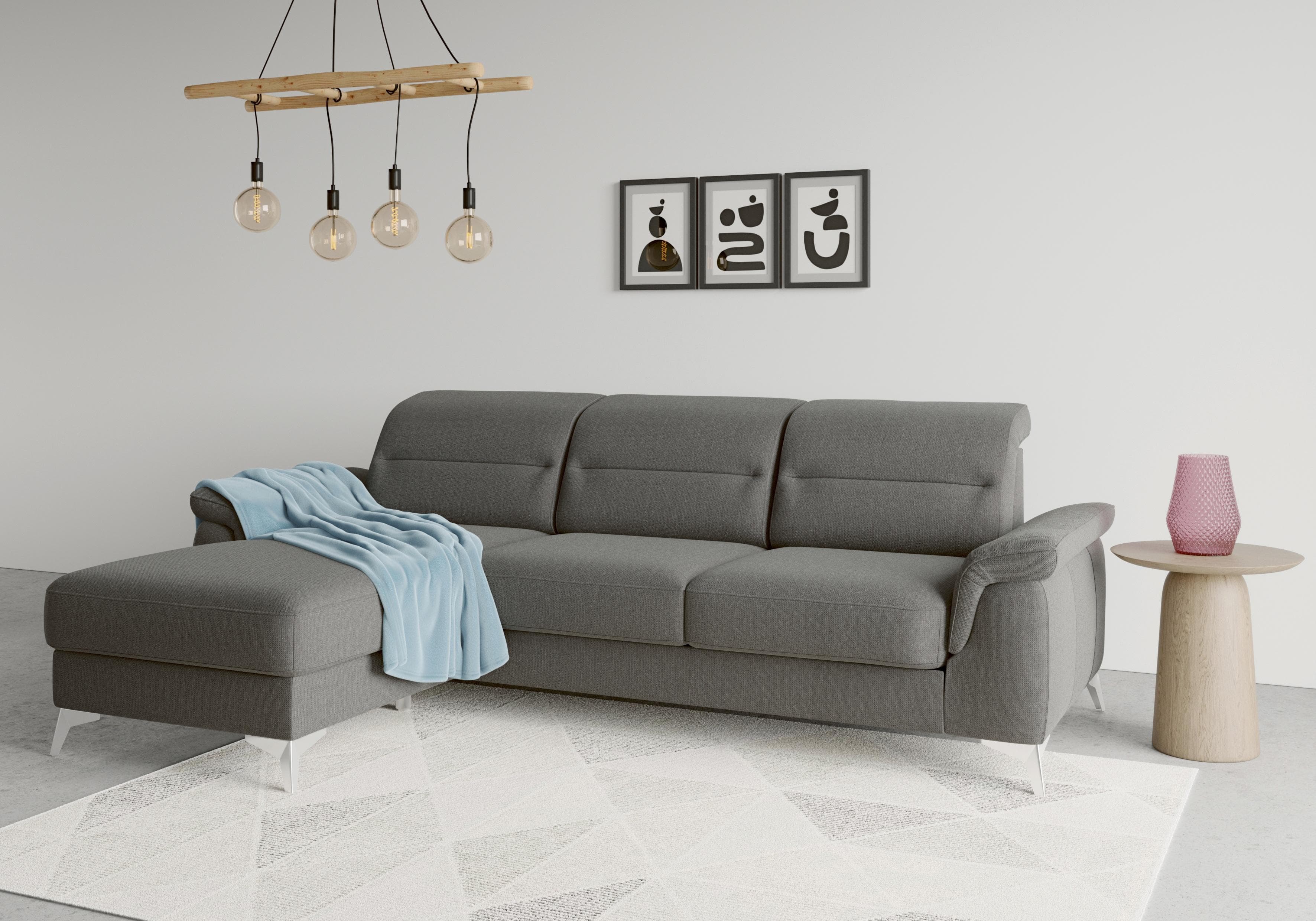 Sit & More Ecksofa Sinatra L-Form Grau Microfaser mit Recamiere