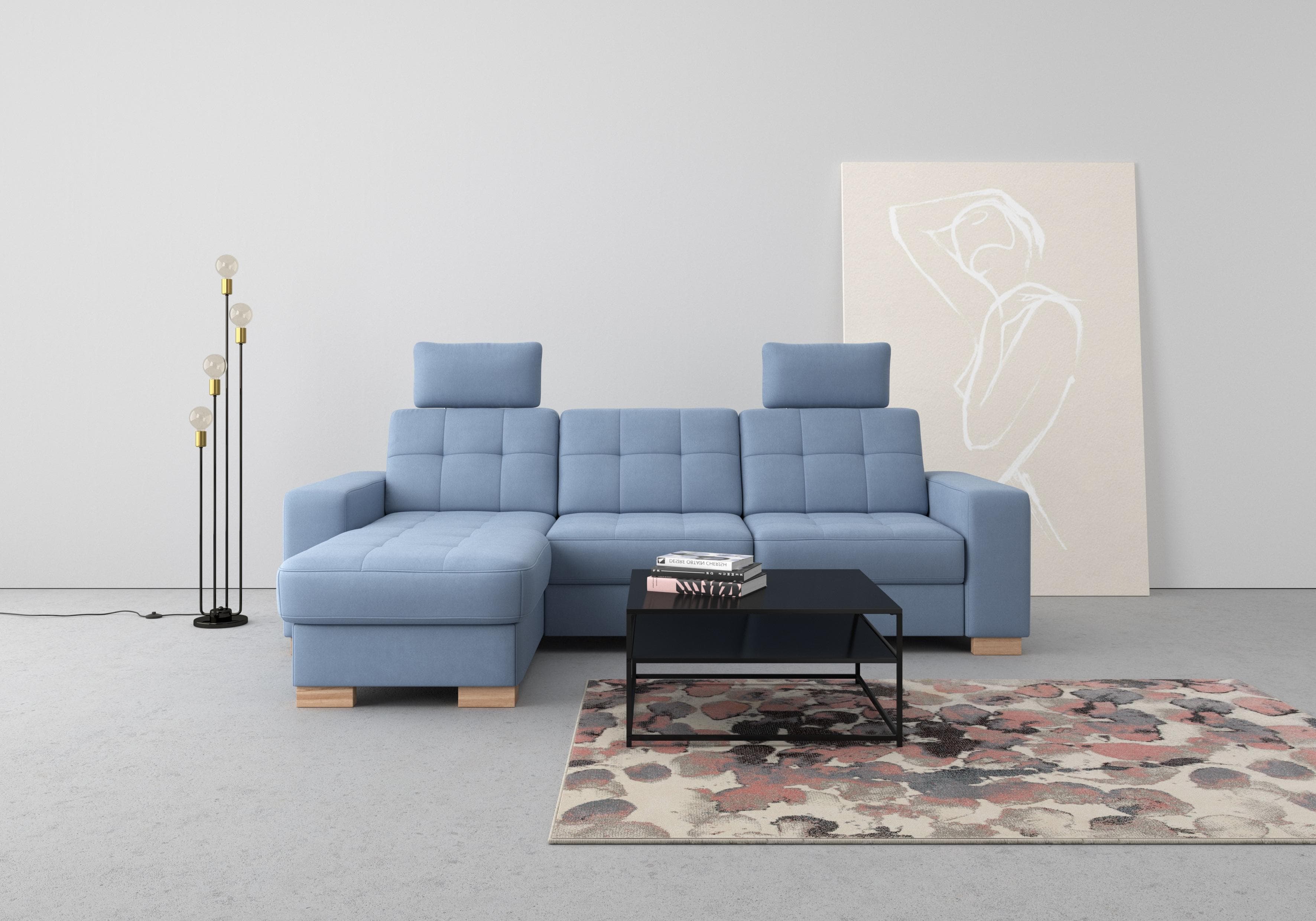 SIT & MORE Ecksofa Quincy L-Form Blau Recamiere Links