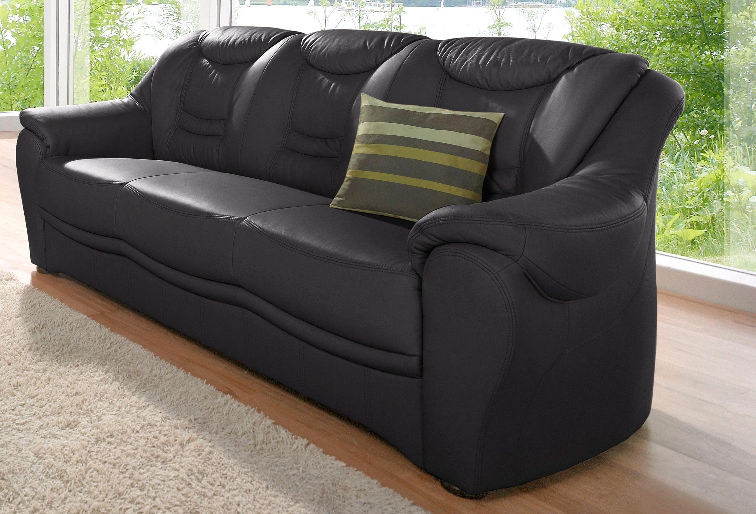 SIT & MORE Bansin 3-Sitzer Sofa Schwarz Leder