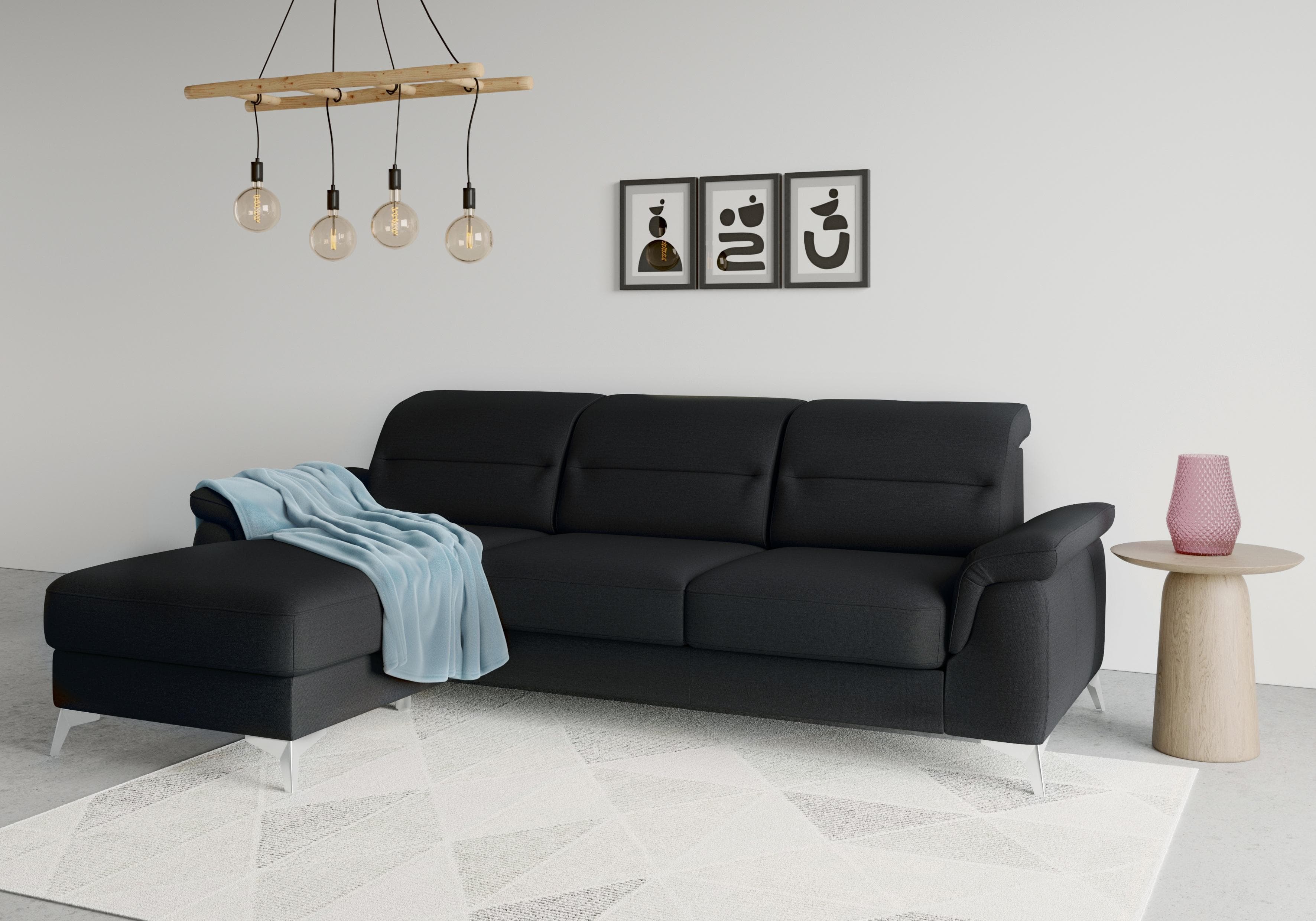 SIT & MORE Ecksofa Sinatra L-Form Schwarz mit Recamiere
