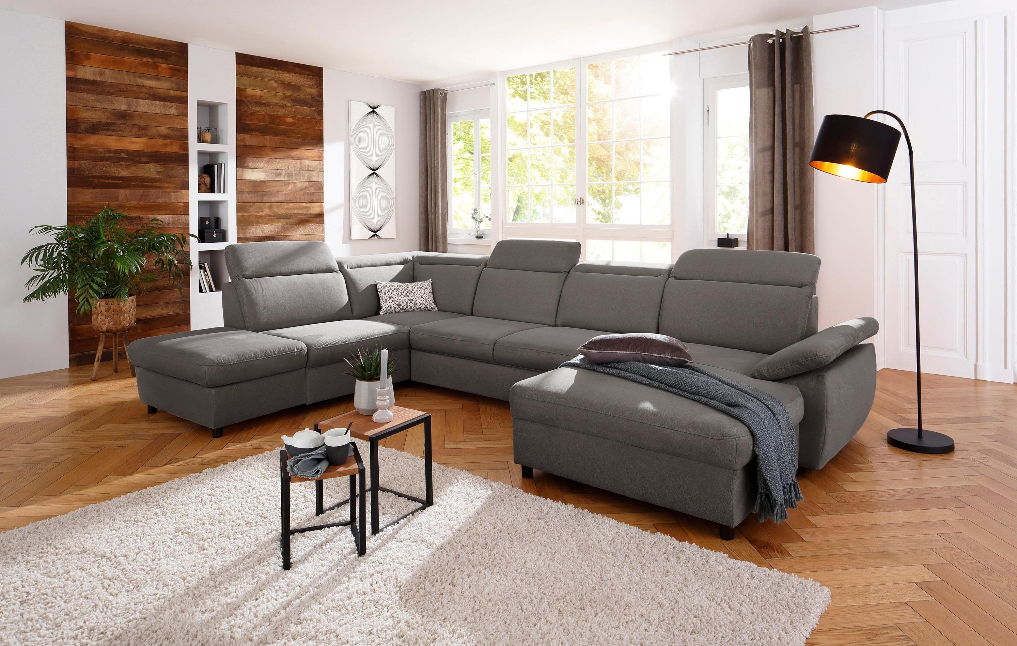 HOME AFFAIRE Mauritius U-Form Wohnlandschaft Grau Microfaser