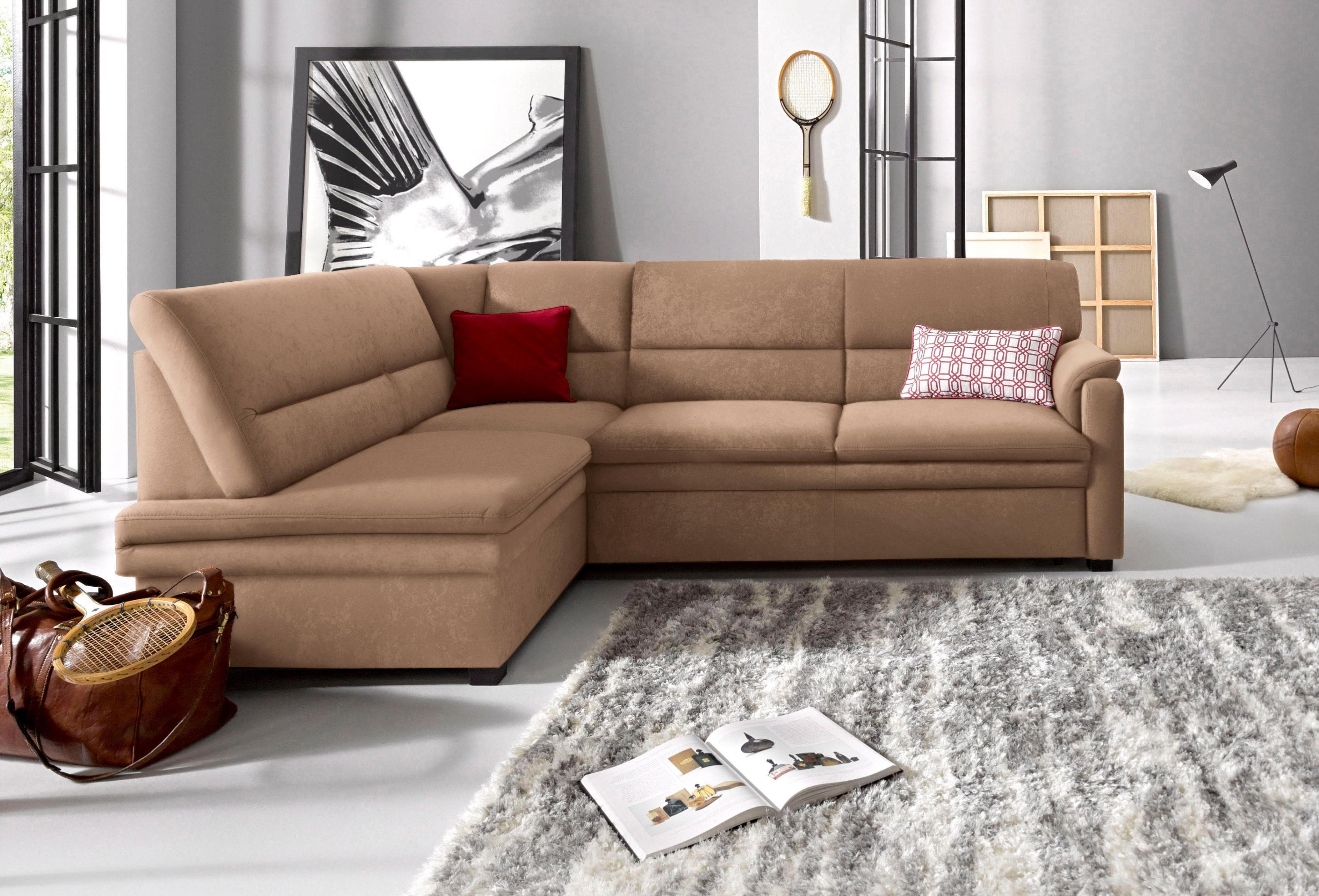 Ecksofa SIT & MORE Pisa L-Form Braun mit Bettkasten