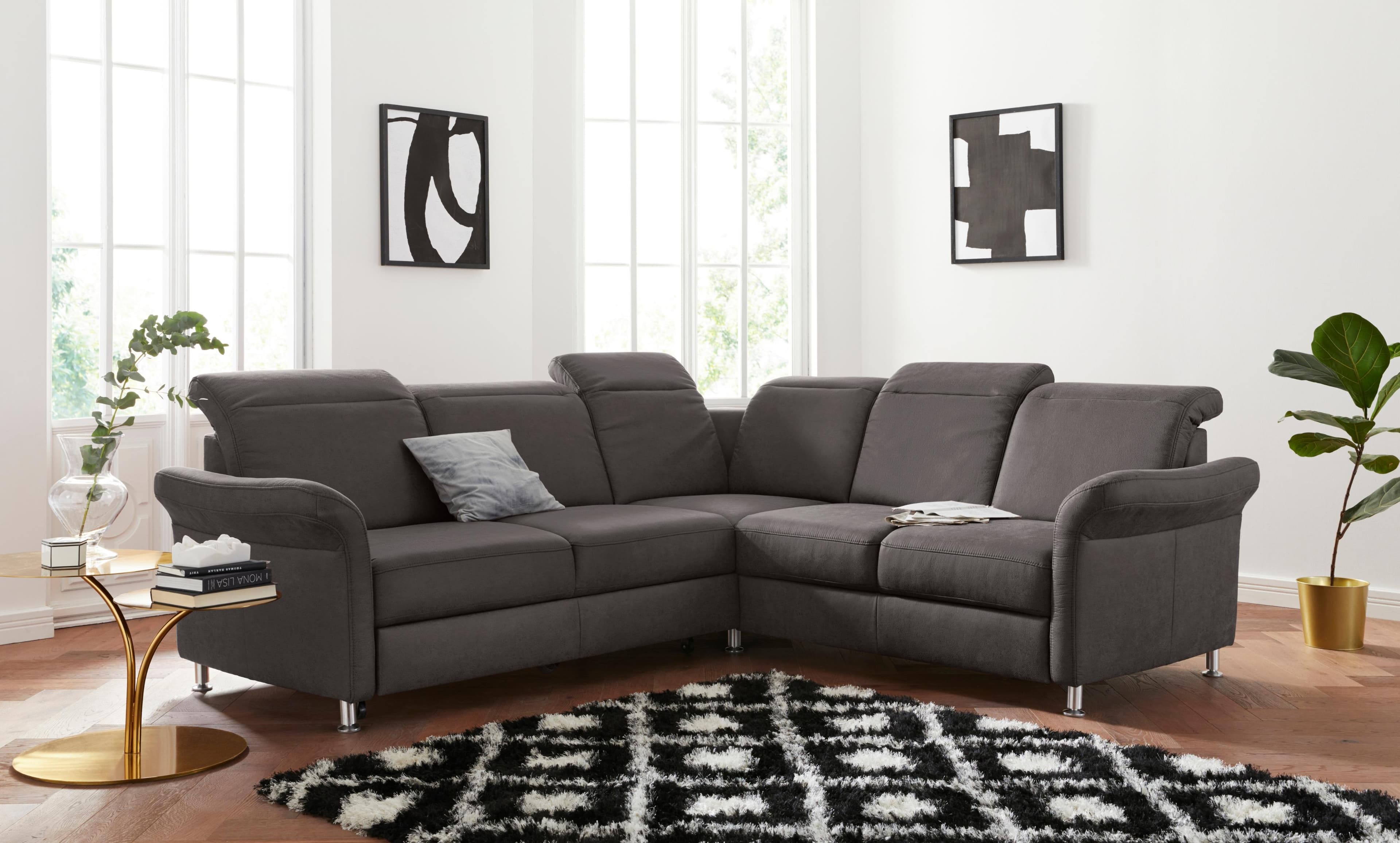SIT & MORE Ecksofa Darwin L-Form Anthrazit mit Bettfunktion