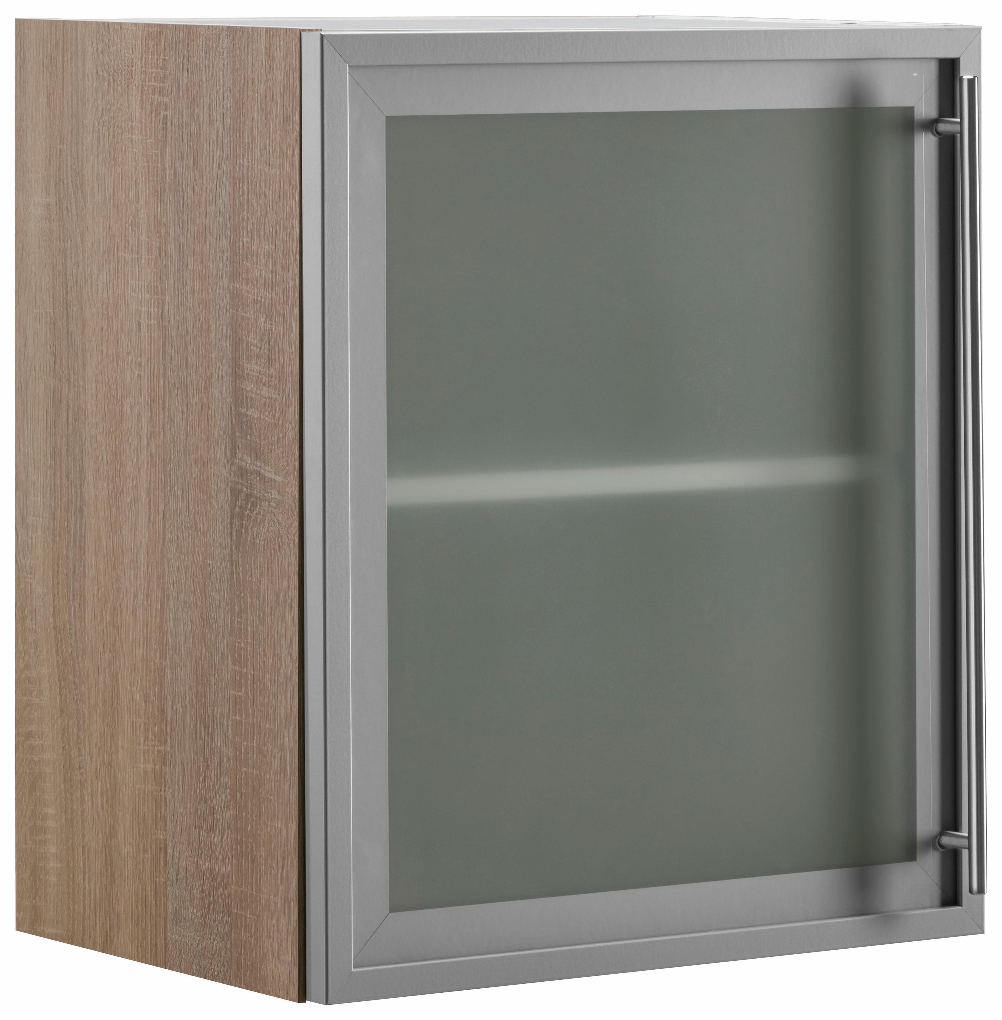 Glashängeschrank OPTIFIT Grau Alu-Optik Hängeschrank mit Glasrahmentür