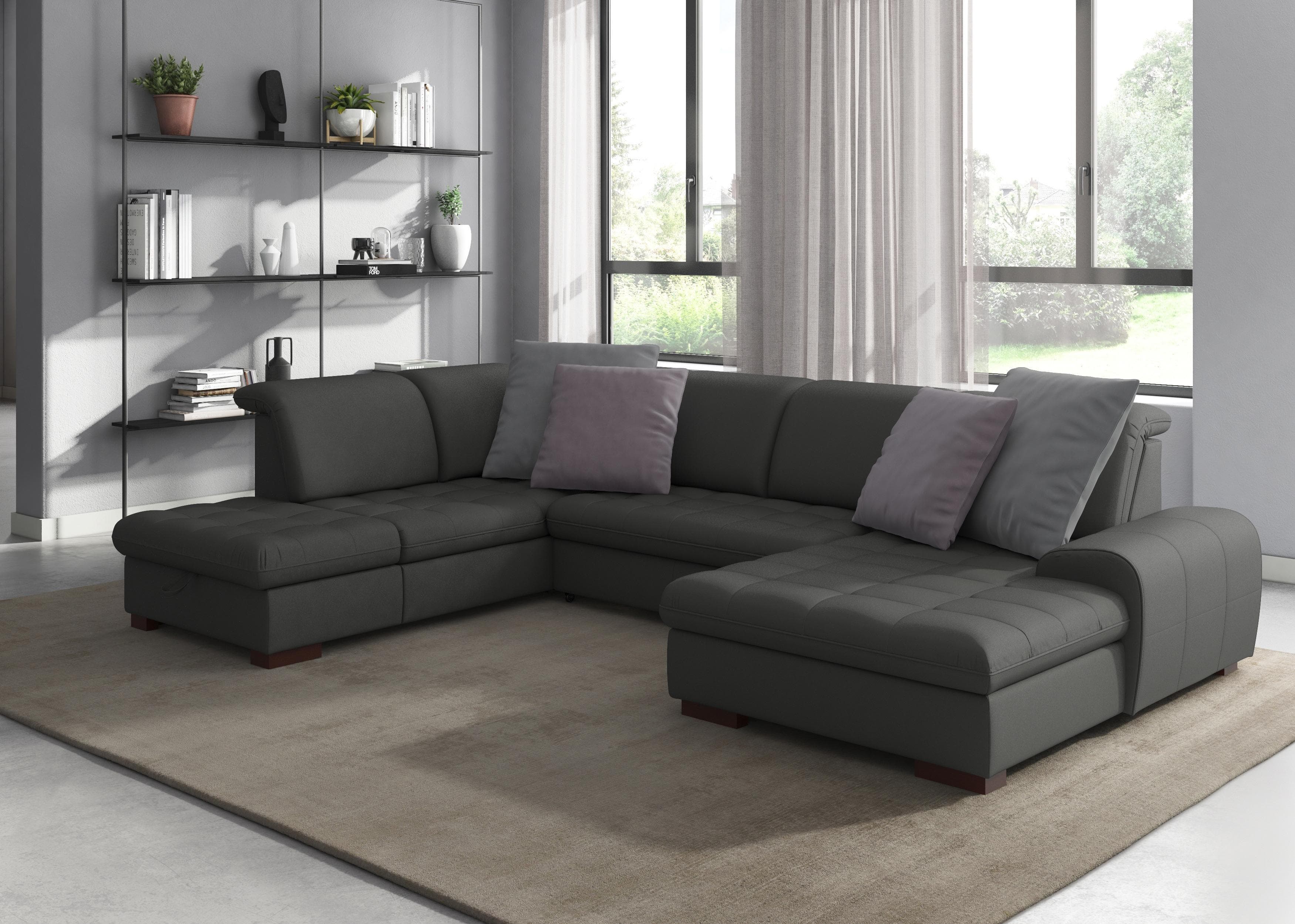 Sit & More Luxor U-Form Wohnlandschaft Grau Luxus-Microfaser
