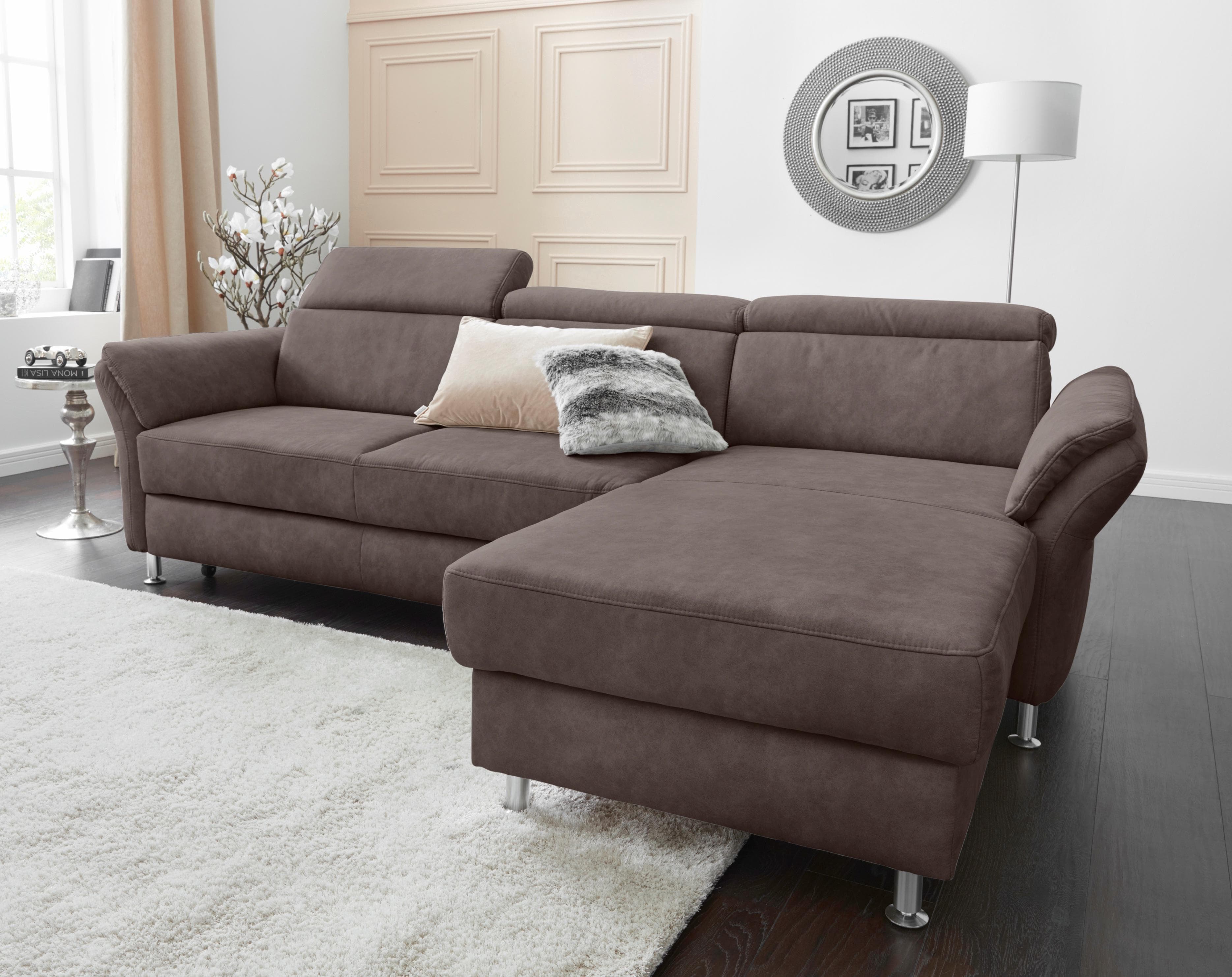 SIT & MORE Ecksofa Avignon L-Form Braun mit Kopfteilverstellung und Bettfunktion