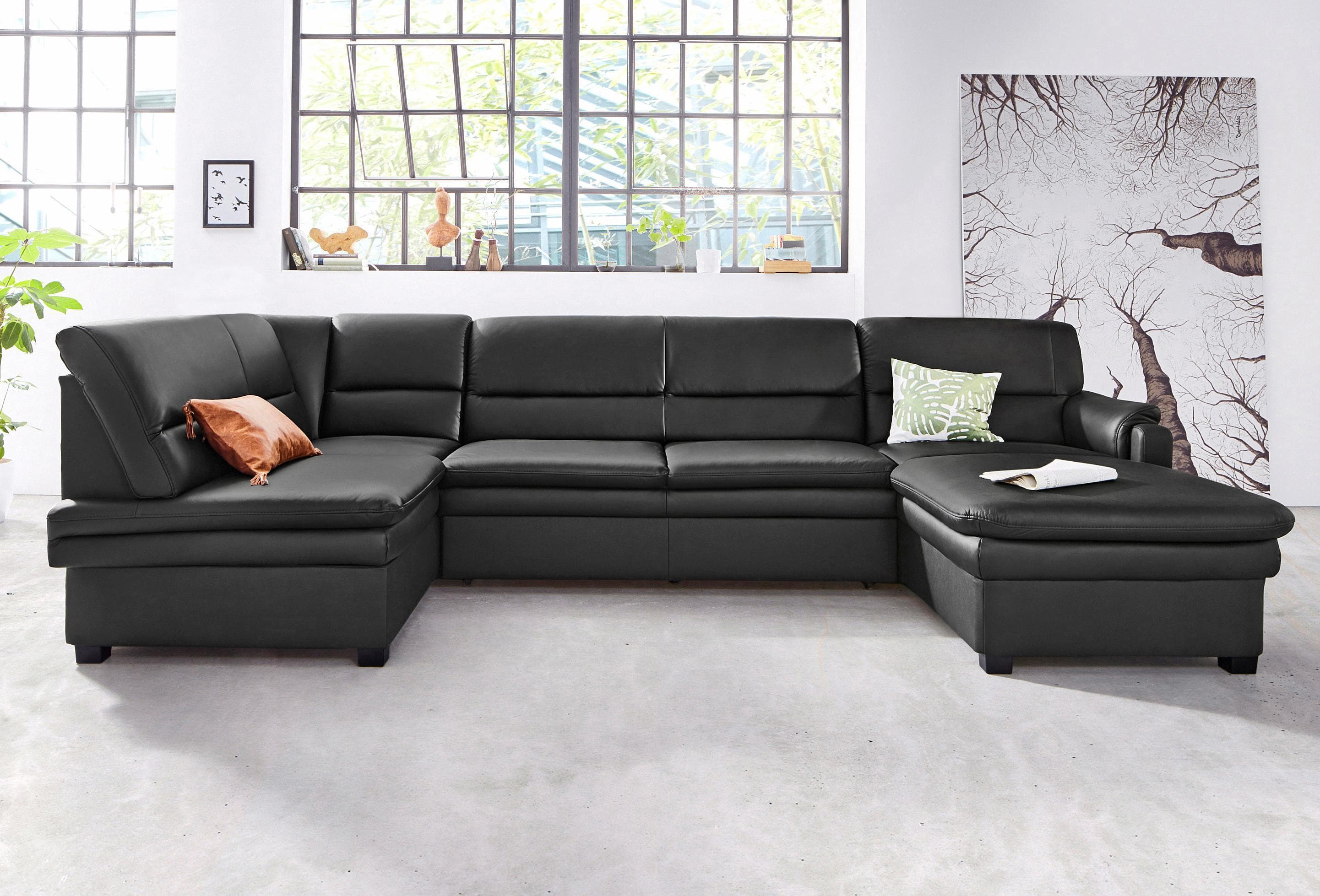 SIT & MORE Wohnlandschaft U-Form Schwarz mit Federkern