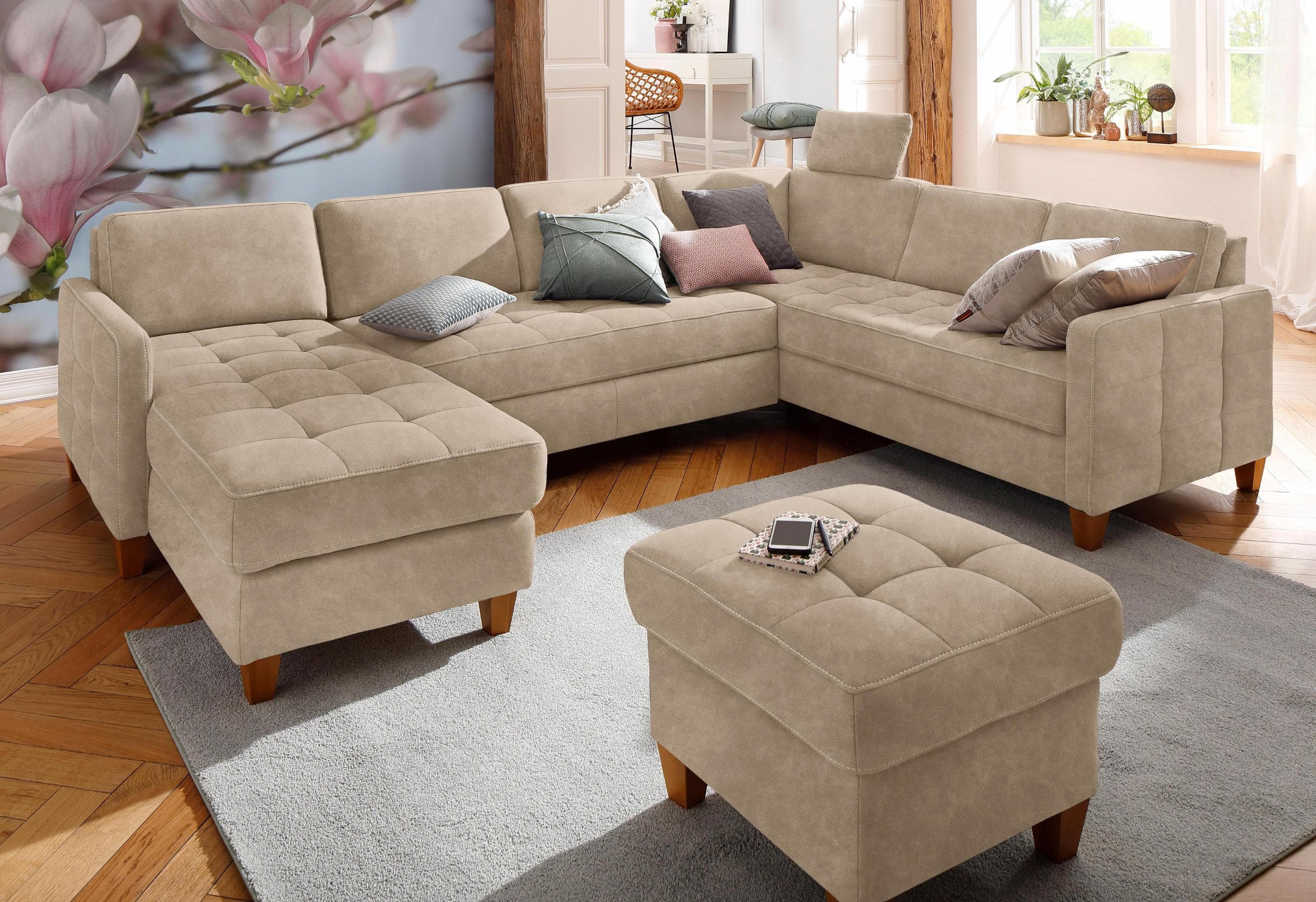 Home Affaire Wohnlandschaft Earl U-Form Beige Luxus-Microfaser