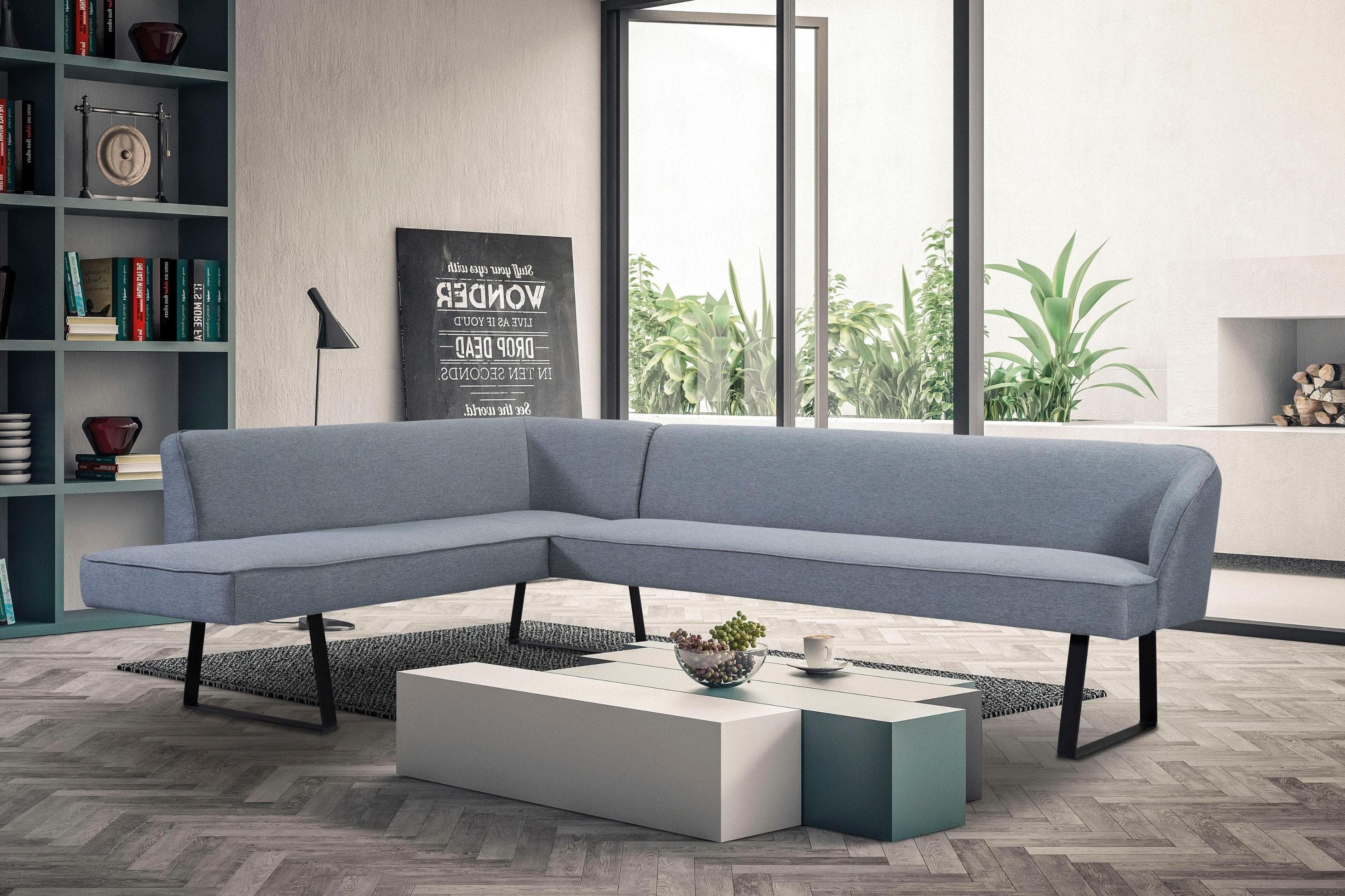 EXXPO Eckbank Americano Silber Webstoff Metallfüße