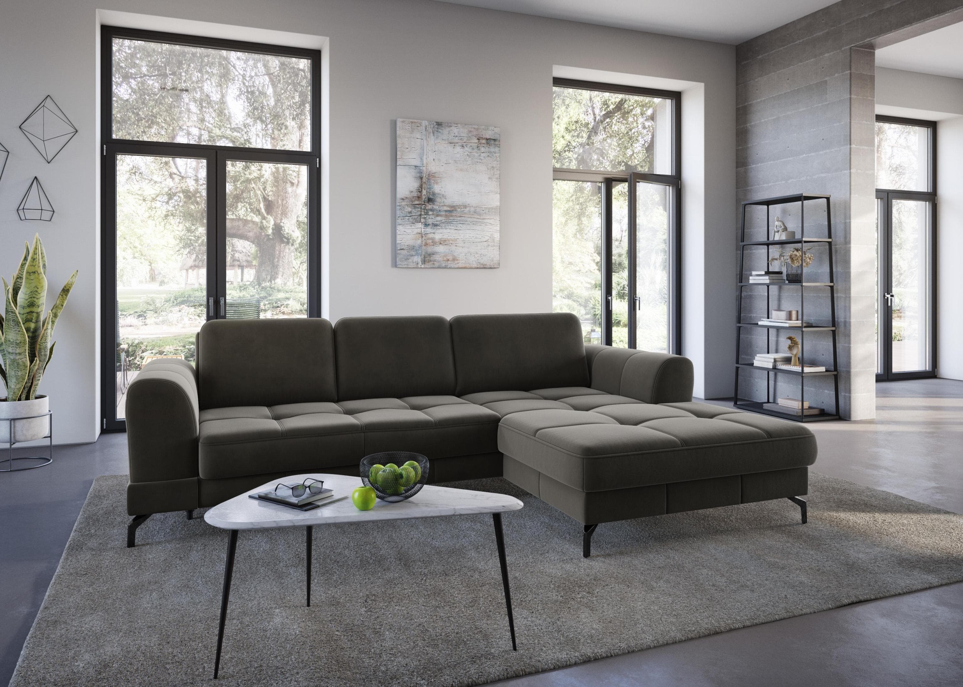SIT & MORE Ecksofa Bendigo L-Form Anthrazit Samtoptik mit Recamiere