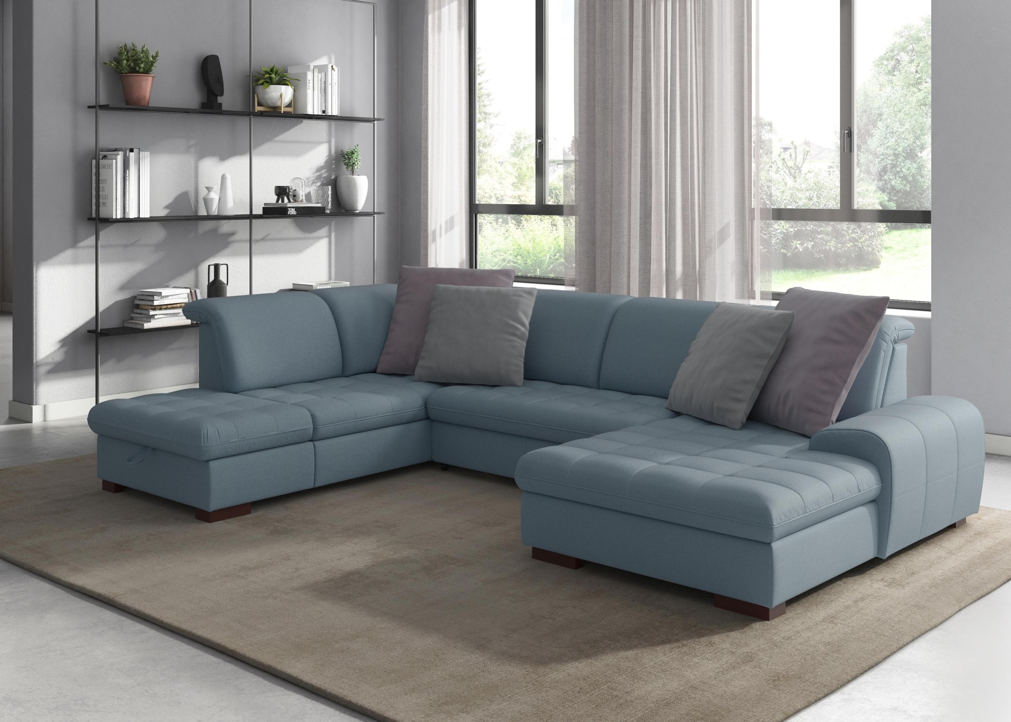 SIT & MORE Luxor U-Form Wohnlandschaft Hellblau mit Bettfunktion
