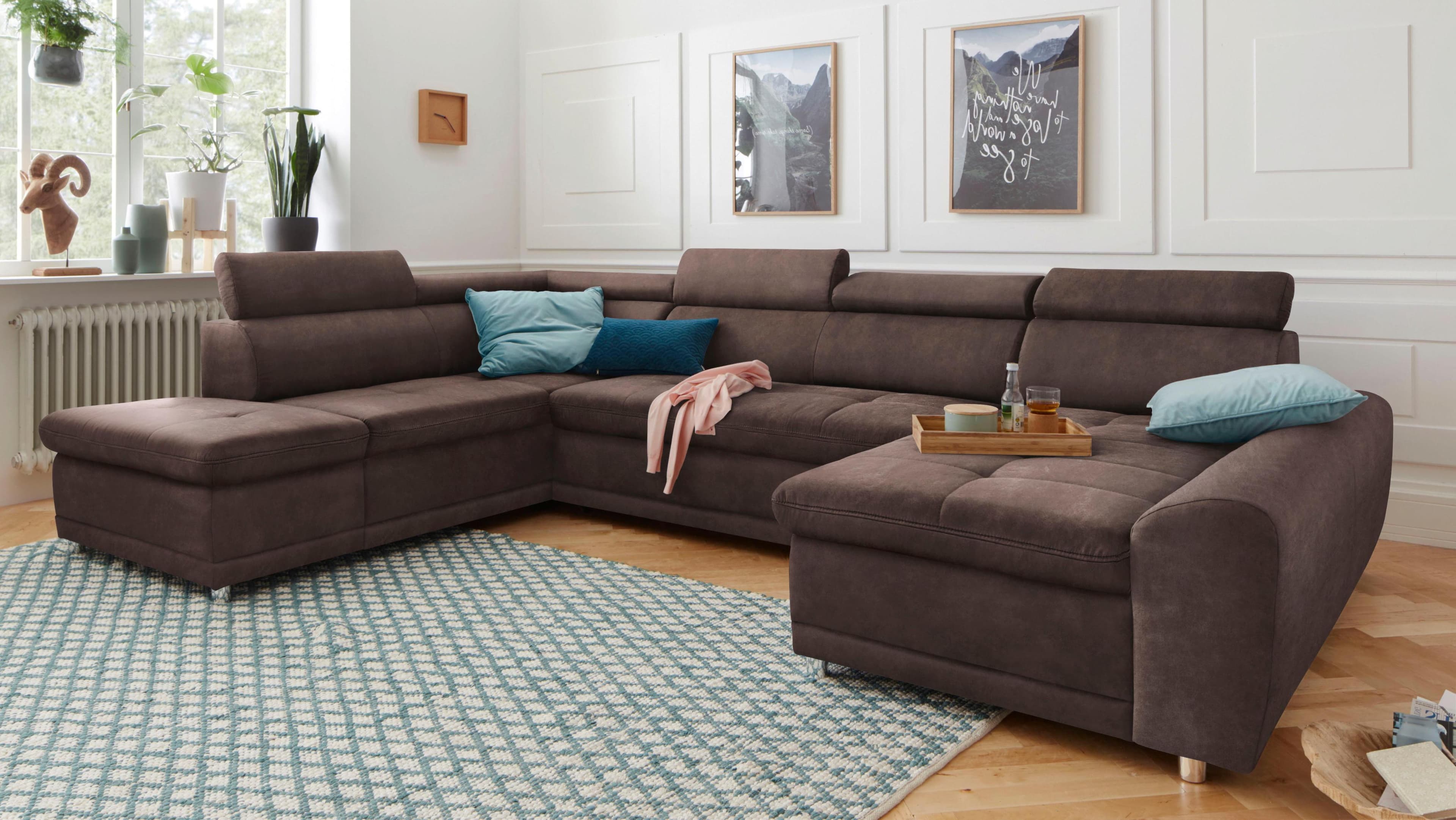 SIT & MORE Wohnlandschaft Riva U-Form Braun mit Bettfunktion