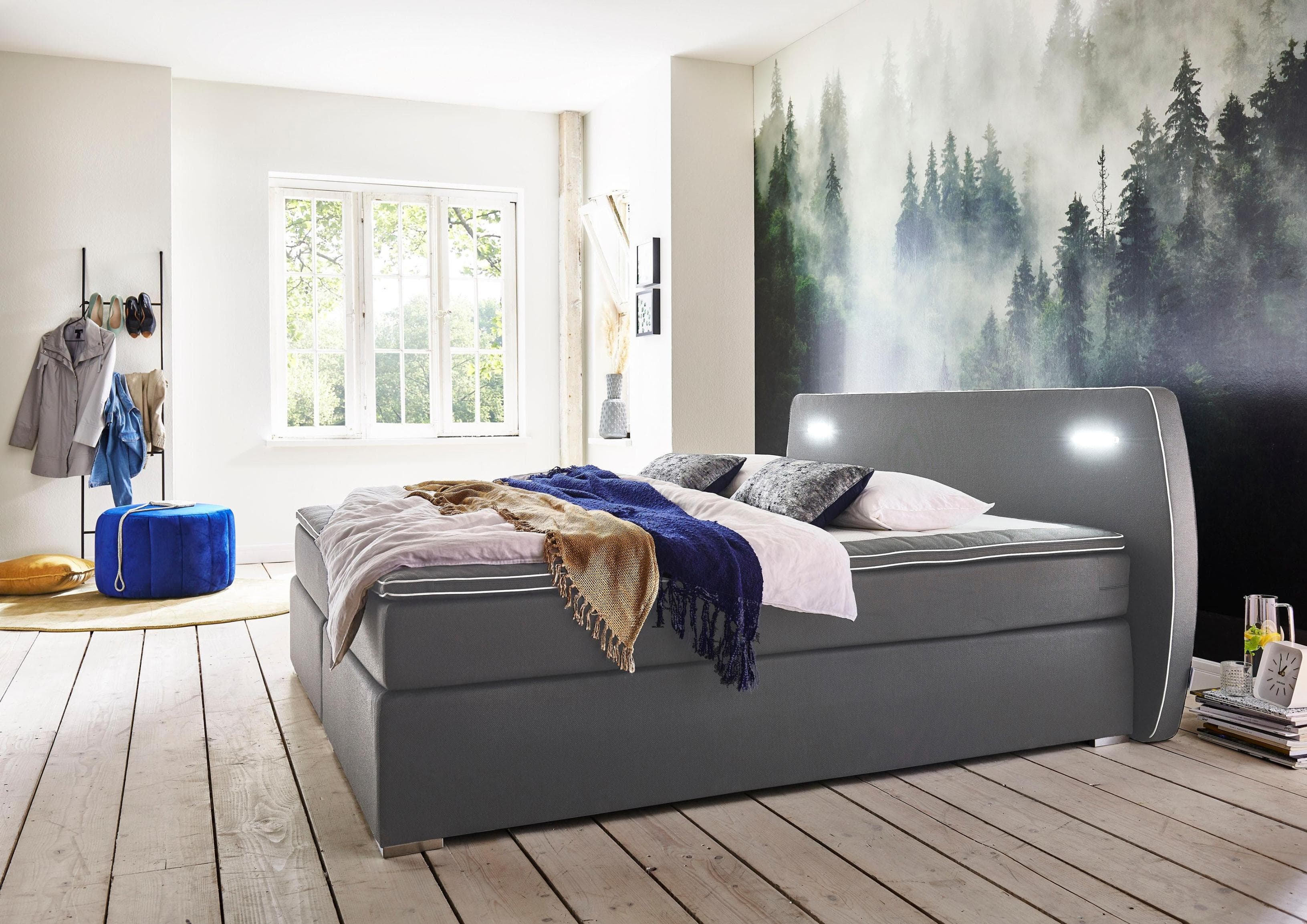 ATLANTIC HOME COLLECTION Boxspringbett REX LED Dunkelgrau mit LED-Beleuchtung