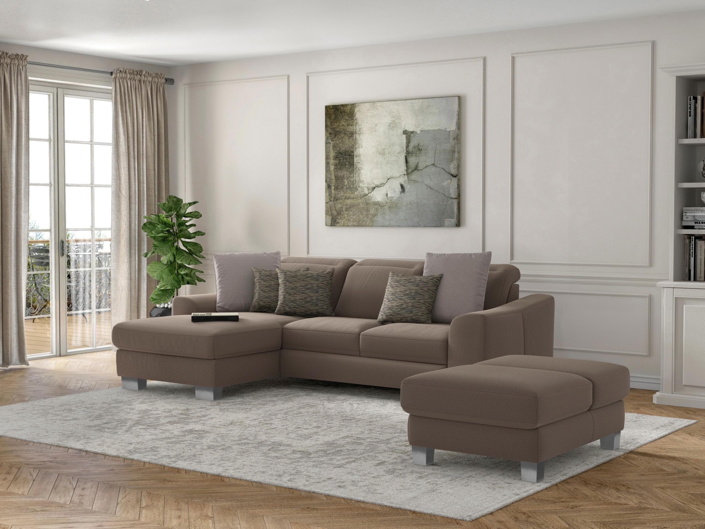 SIT & MORE Ecksofa Dundee L-Form Taupe Microfaser
