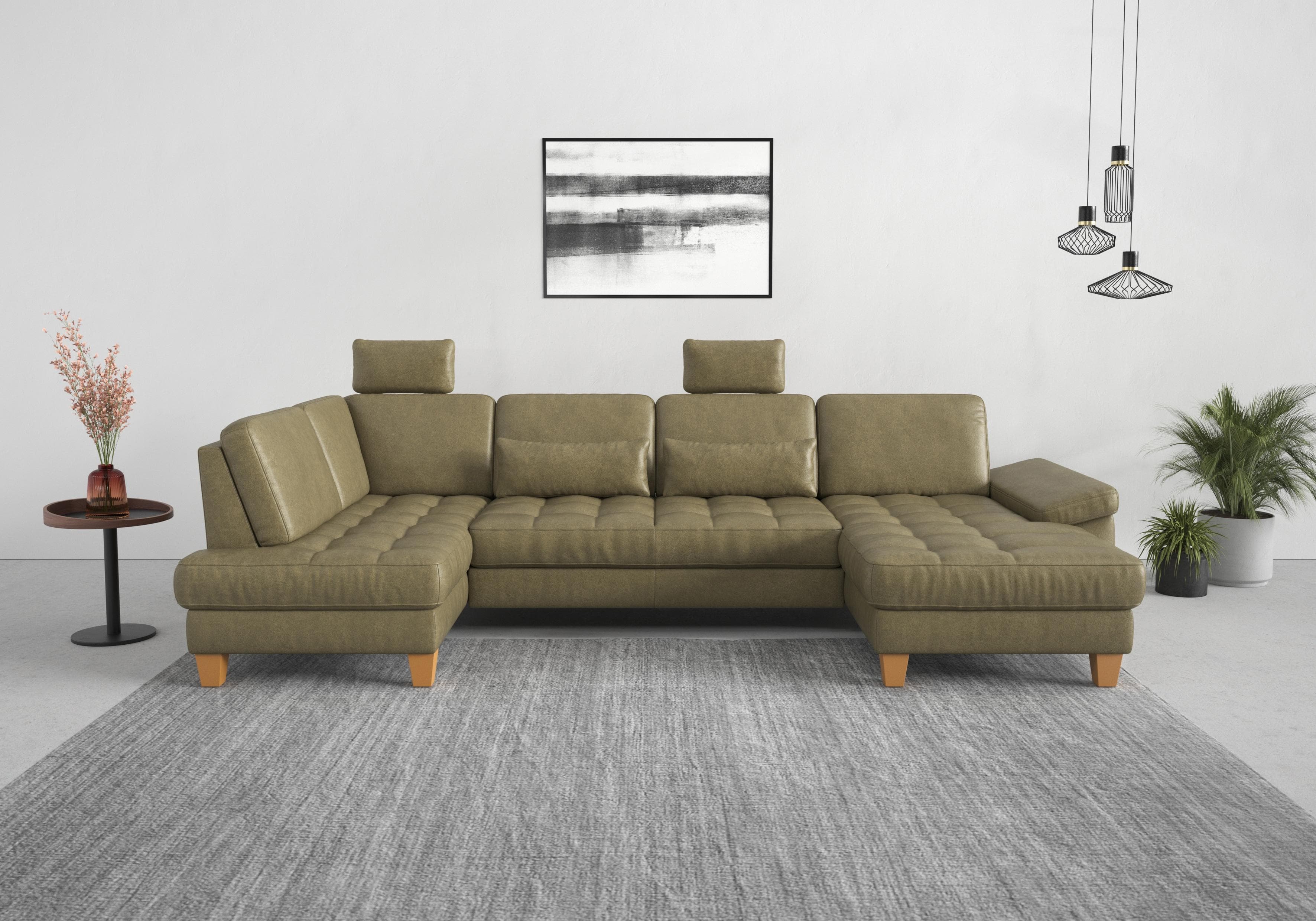 Moderne U-Form Wohnlandschaft in Grün (Olive)