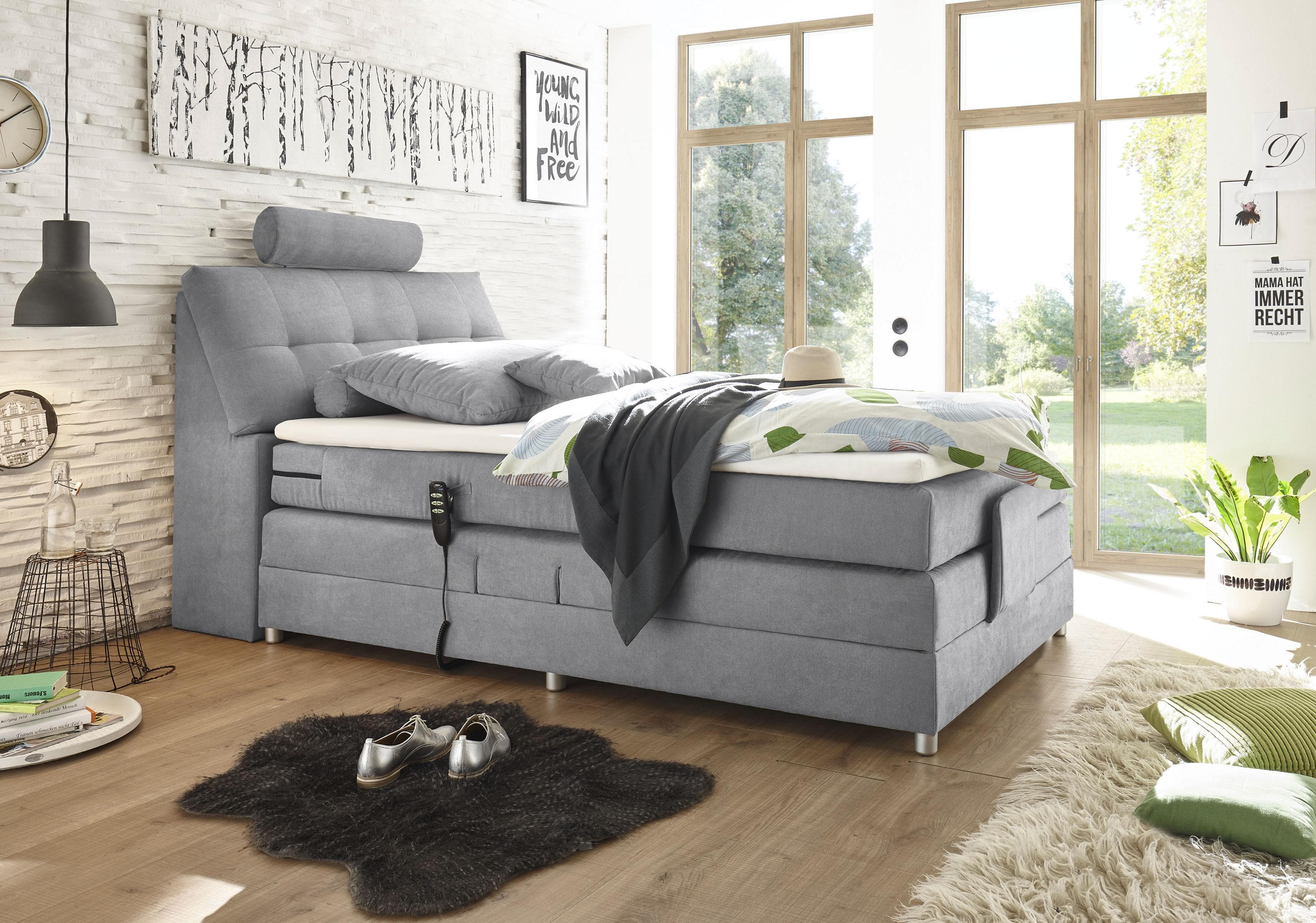 ED EXCITING DESIGN Boxspringbett Palermo Grau mit Motor und Stauraum