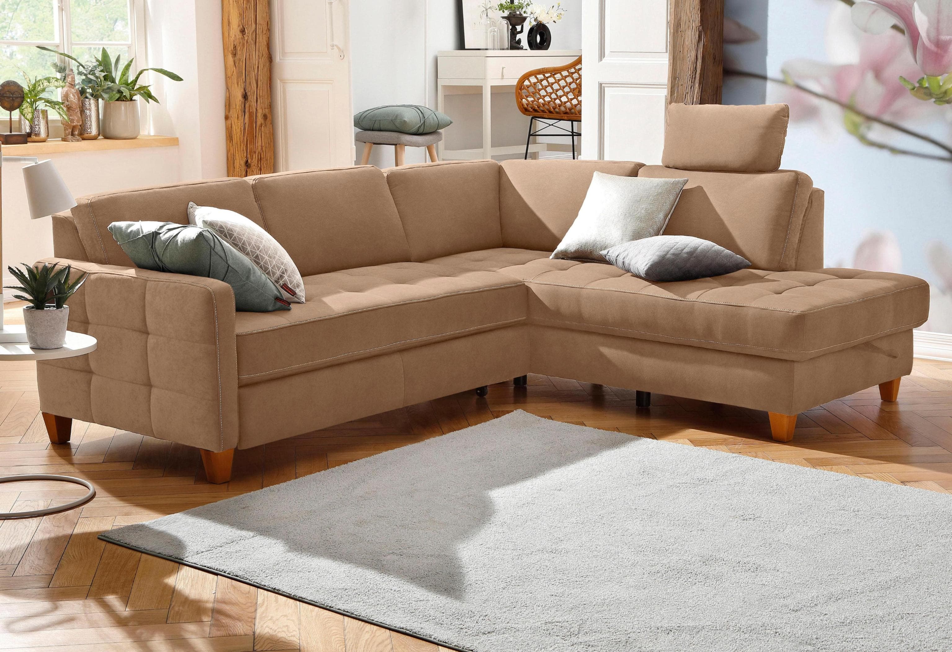 Ecksofa HOME AFFAIRE Earl L-Form Braun Microfaser Lederoptik
