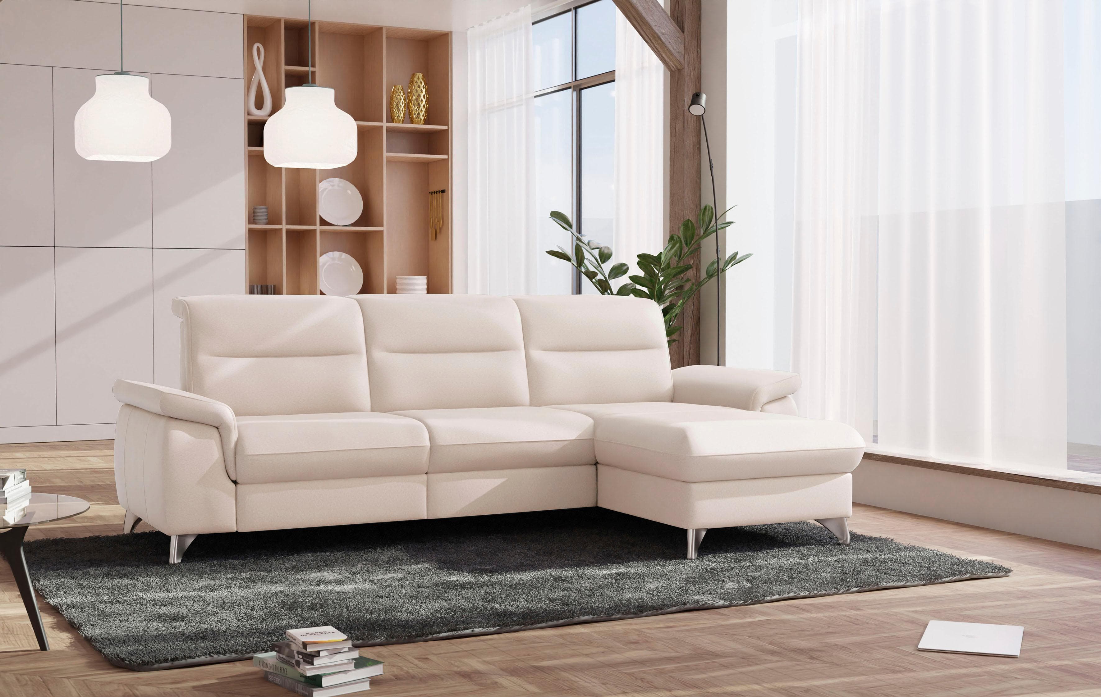 Ecksofa Recamiere Rechts, Beige/Creme, Polyester, PUR-Schaumstoff