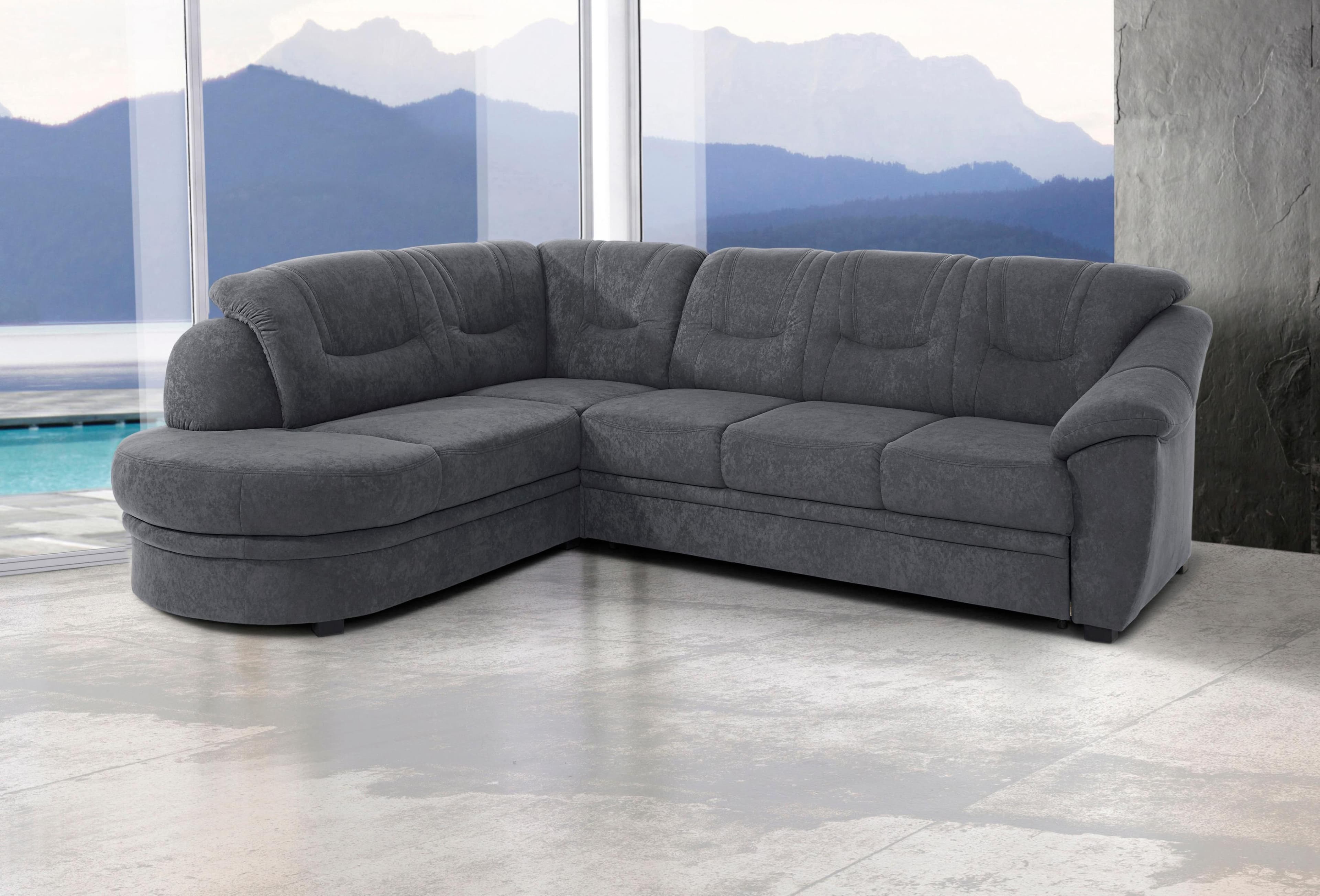 SIT & MORE Ecksofa Savoni L-Form Dunkelgrau mit Bettfunktion