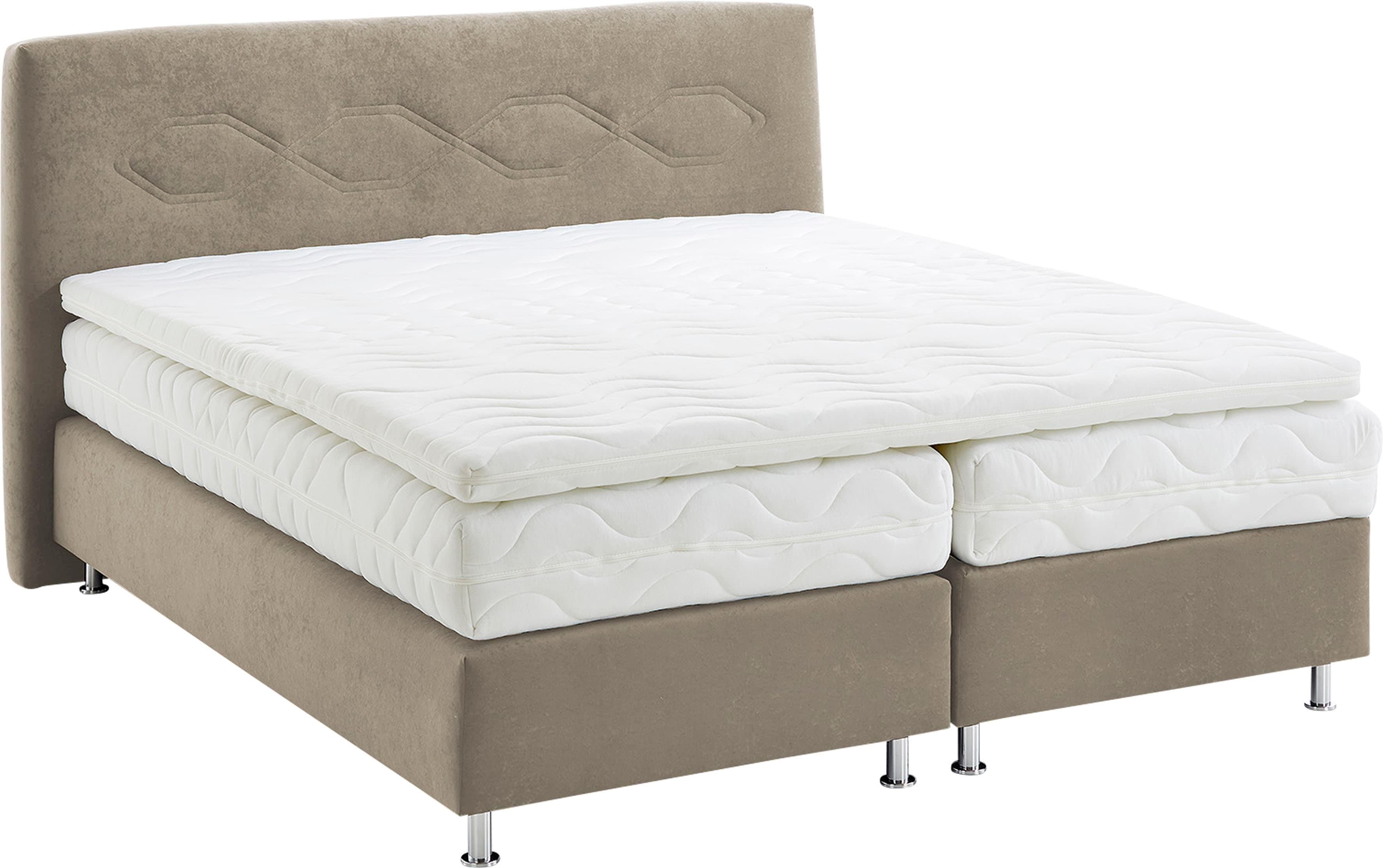 WESTFALIA SCHLAFKOMFORT Boxspringbett Beige Microvelours mit Topper